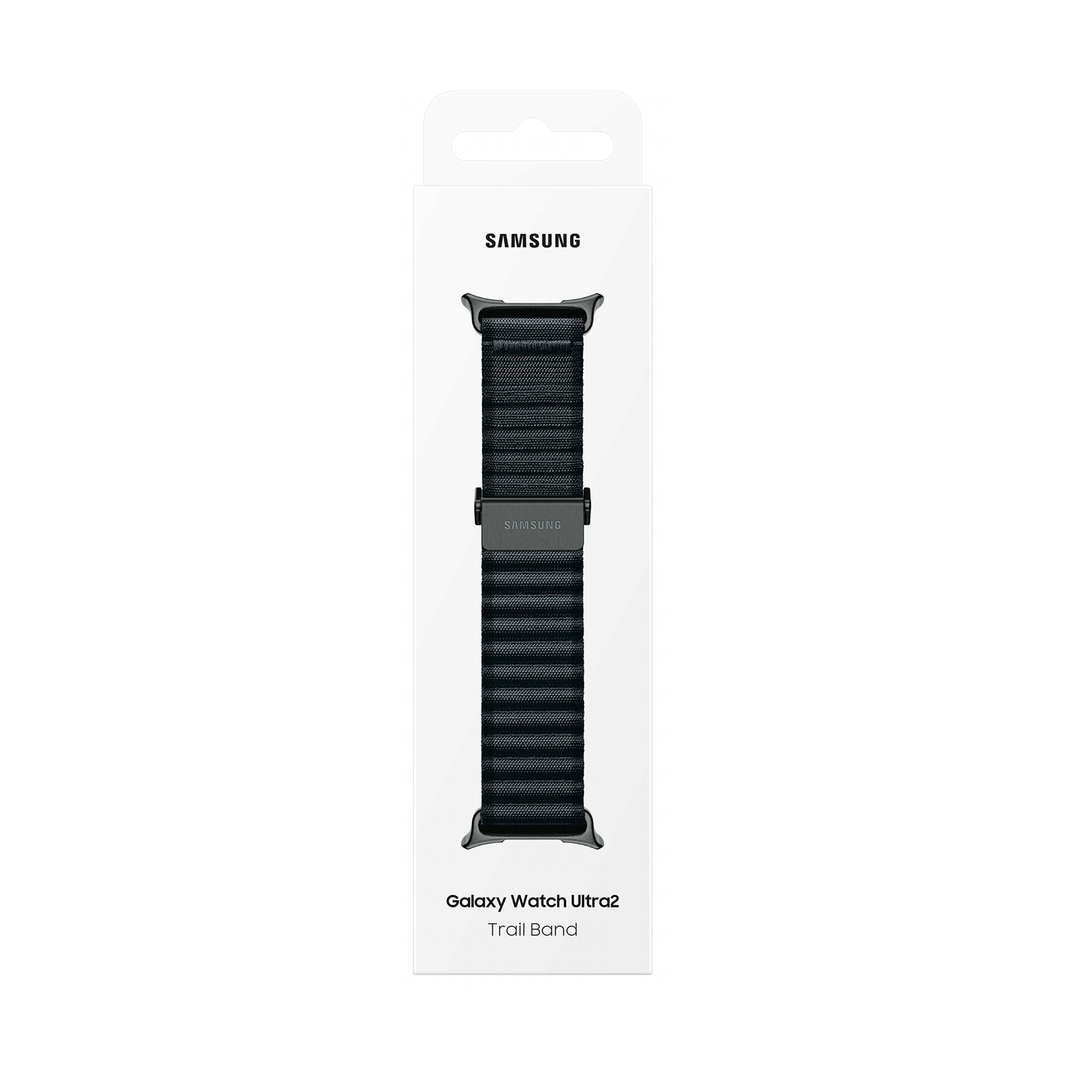 Confezione con cinturino nero Samsung Galaxy Watch Ultra2 Trail.