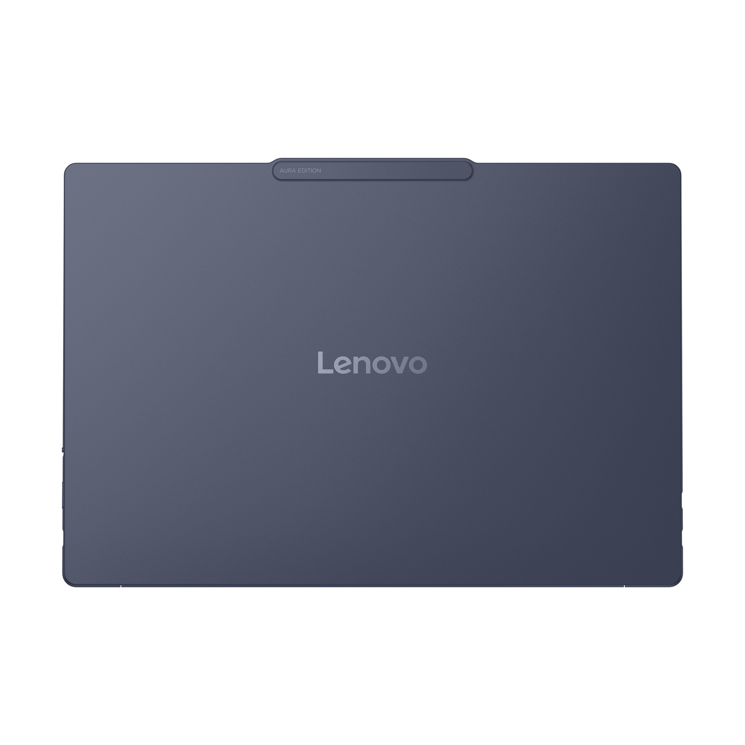 Retro di un tablet Lenovo blu con logo "AURA EDITION" in alto.