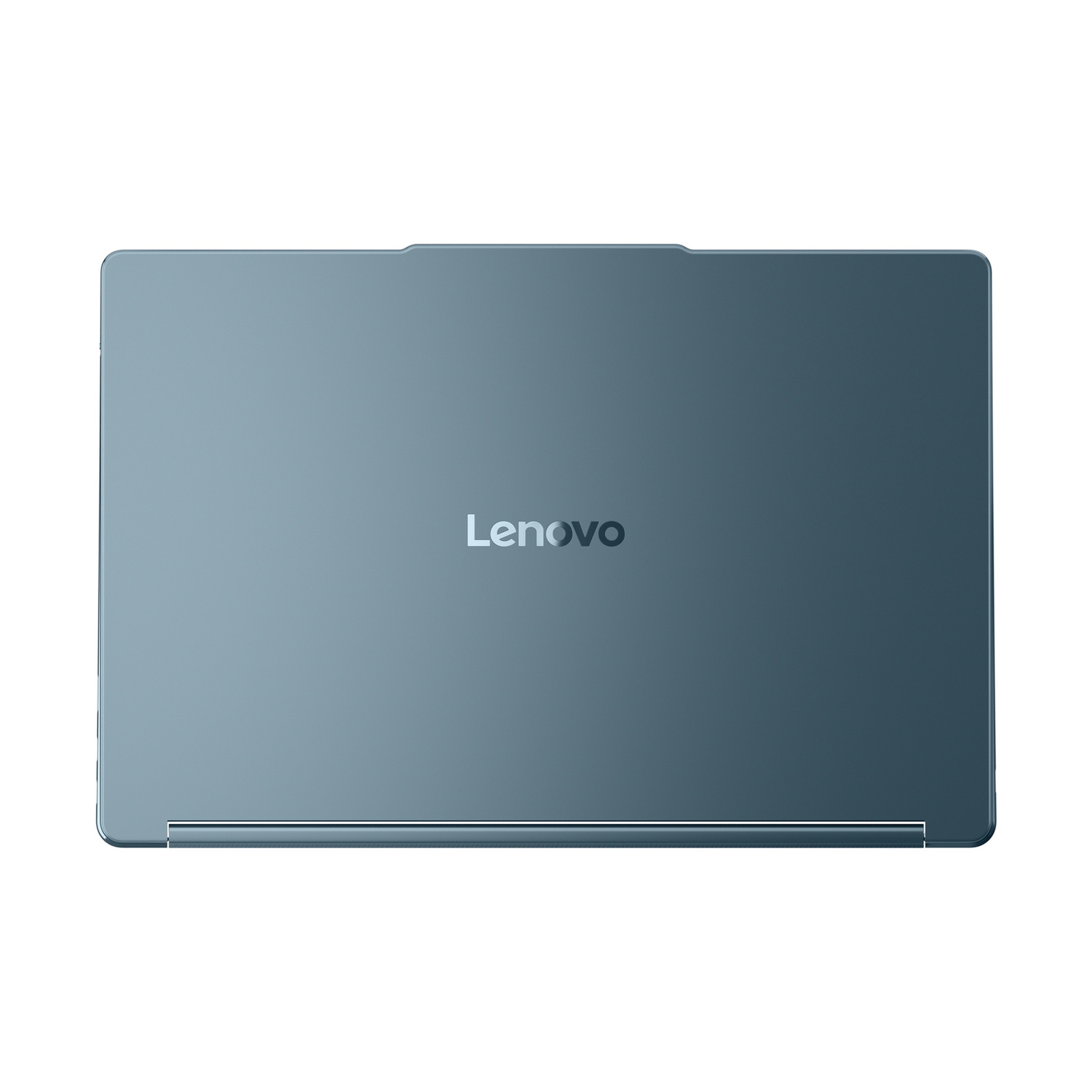 Un laptop Lenovo blu chiuso con il logo al centro.