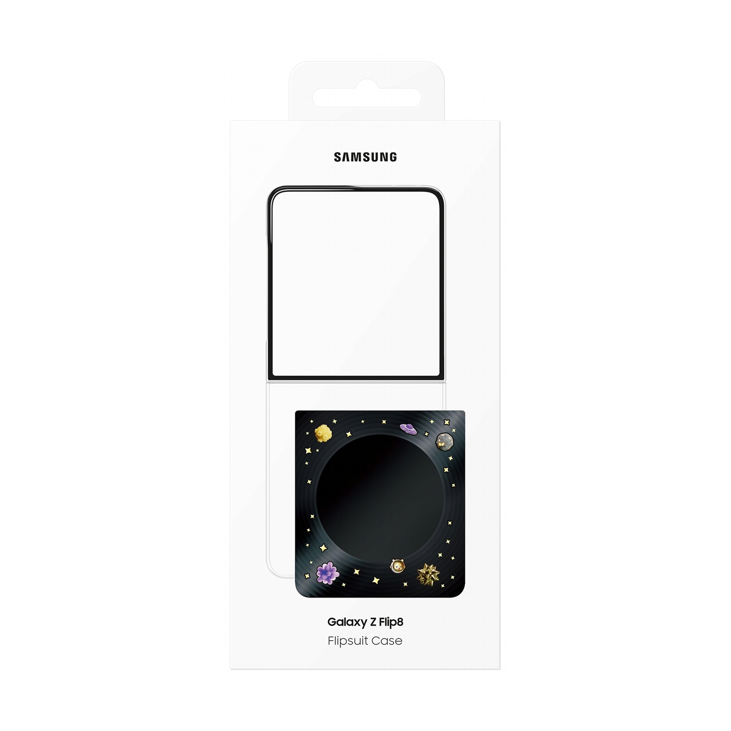 Confezione custodia Flipsuiet Samsung Galaxy Z Flip8 a tema spaziale.