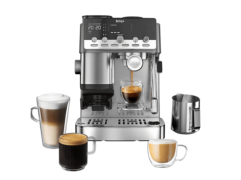 Ninja ES352EU Luxe Café mini Plus Kaffeemaschine (Silber, mit eingebauter Waage & Mahlwerk, 1650 Watt)