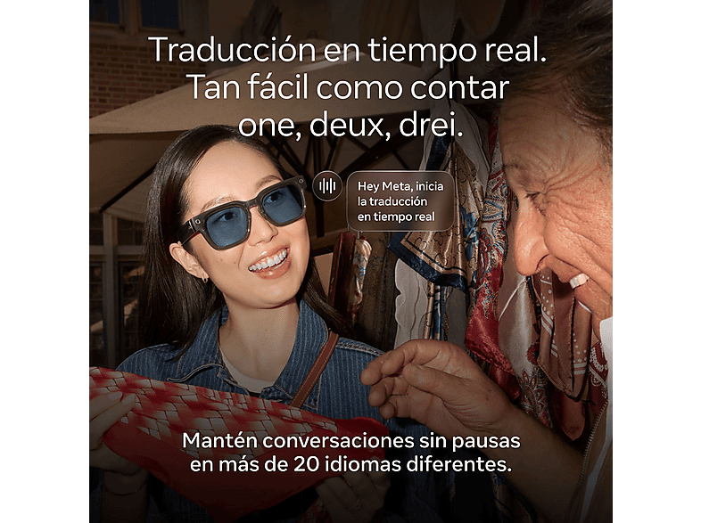 Gafas IA - Meta Adventurer, Lentes transparentes, Cámara 12 MP, Traducción en tiempo real, Resolución 3K HD, +8h Batería, Classic Tortoise