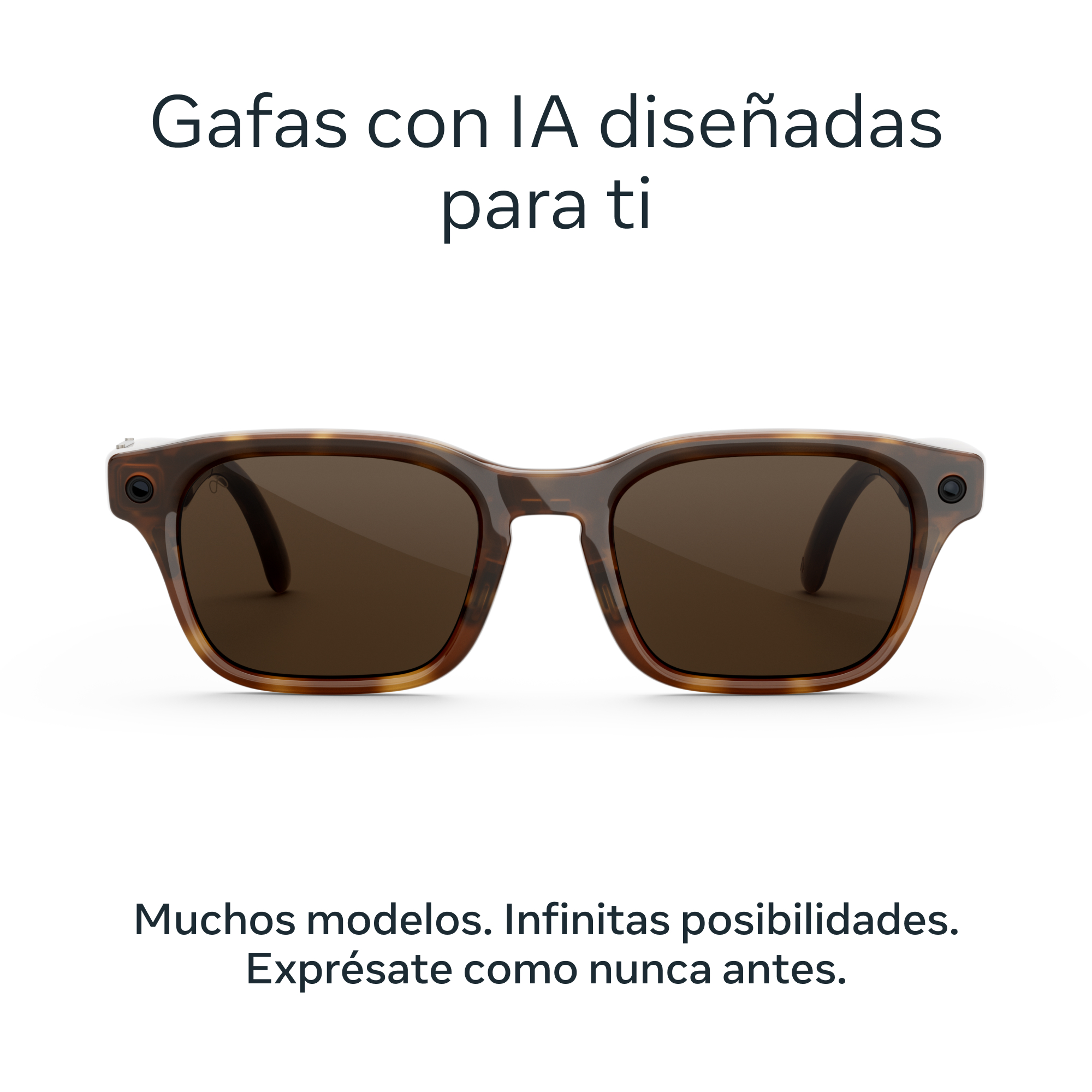 Gafas marrones con lentes oscuros y cámaras pequeñas a los lados.