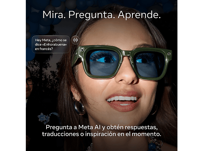 Gafas IA - Meta Adventurer, Lentes en gris polarizado, Cámara 12 MP, Traducción tiempo real, Resolución 3K HD, +8h Batería, Classic Black