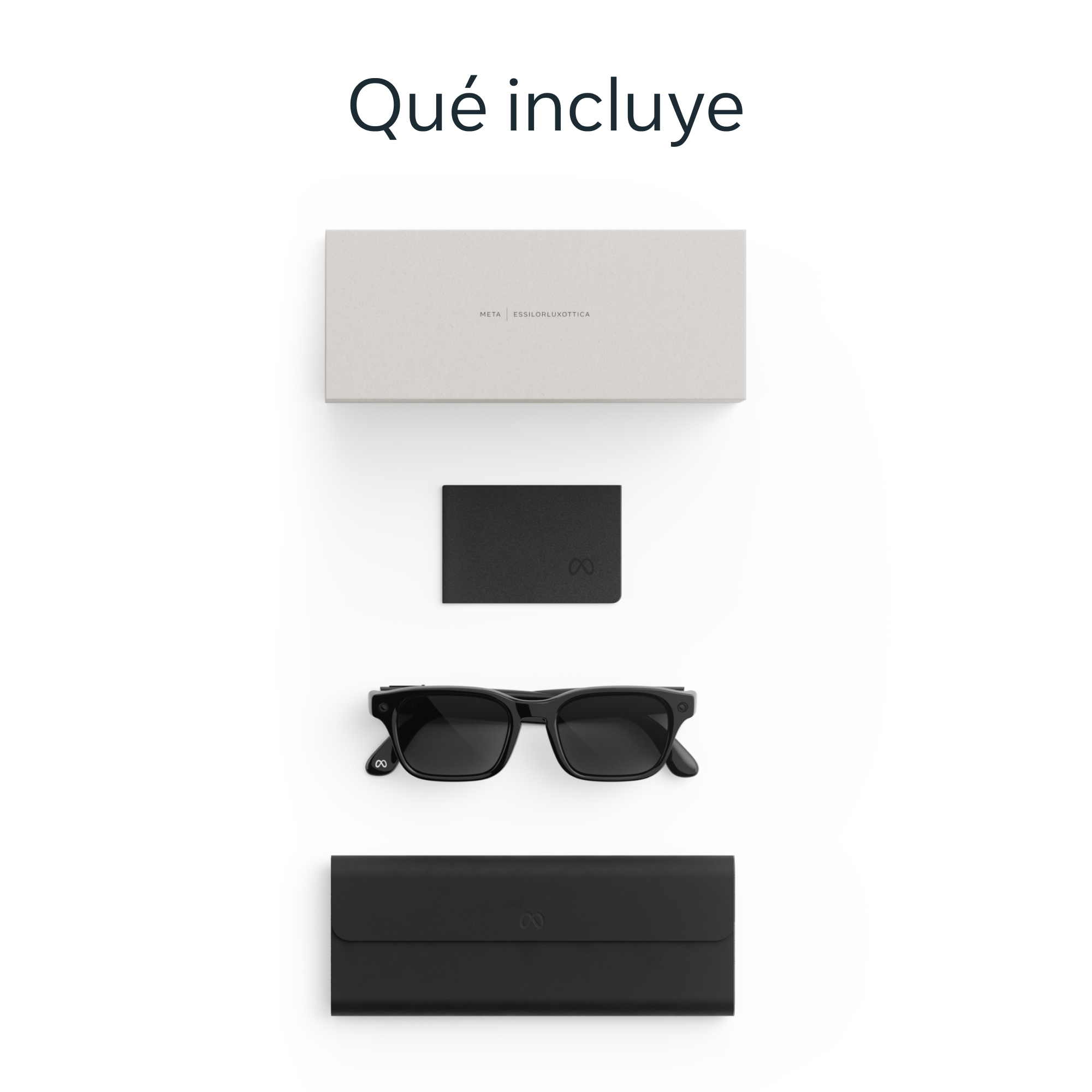 Un paquete con caja, billetera, gafas y estuche.