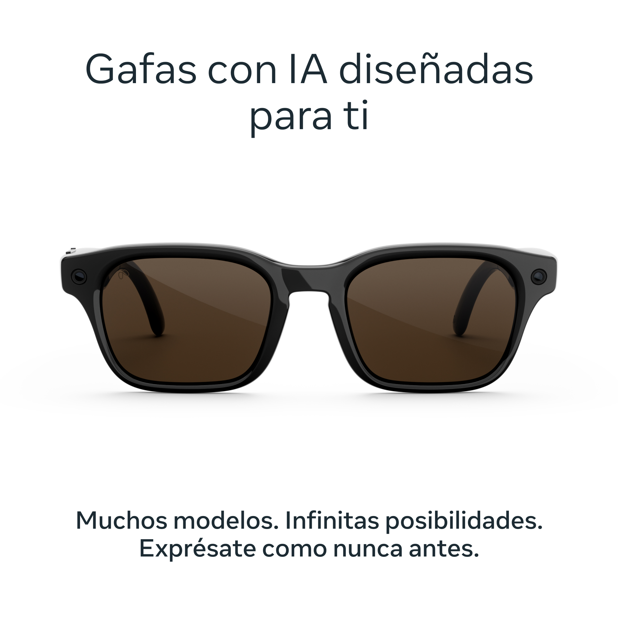 Gafas de sol negras con lentes marrones sobre fondo blanco.