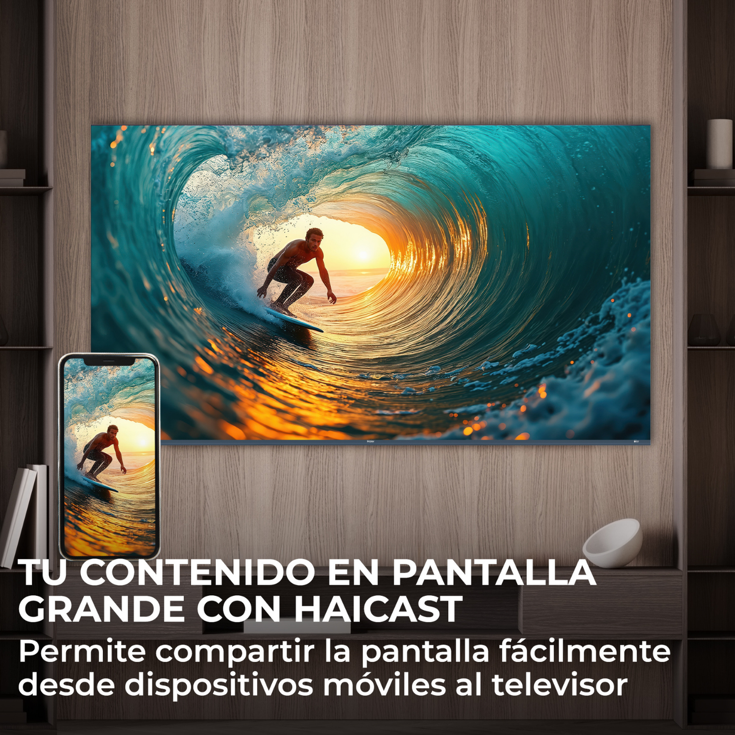 Tu contenido en pantalla grande con Haicast. Permite compartir la pantalla fácilmente desde dispositivos móviles al televisor.