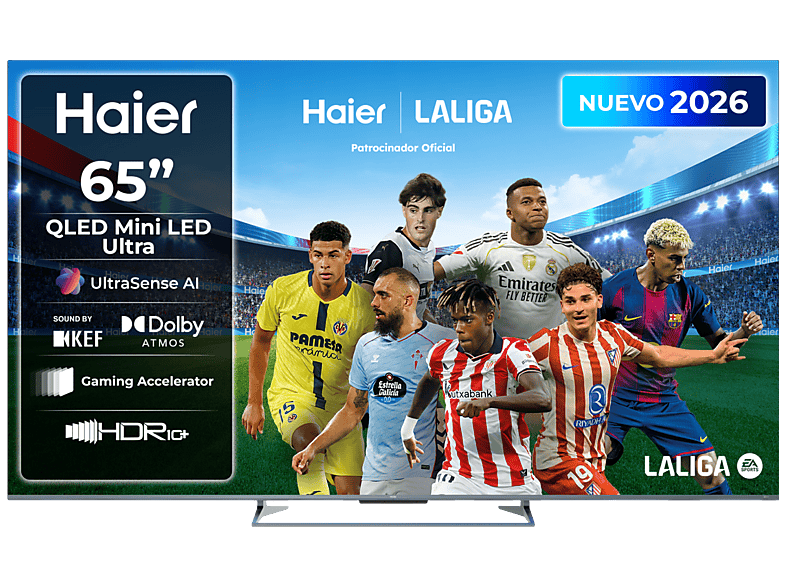TV QLED Mini-LED 65'' - Haier M90 Series H65M90GUX, 4K HDR10+, Google TV, Dolby Atmos, Sonido KEF, Gaming 144Hz, Negro