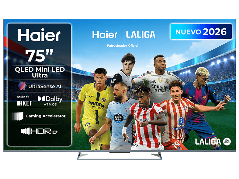 TV QLED Mini-LED 75'' - Haier M90 Series H75M90GUX, 4K HDR10+, Google TV, Dolby Atmos, Sonido KEF, Gaming 144Hz, Negro