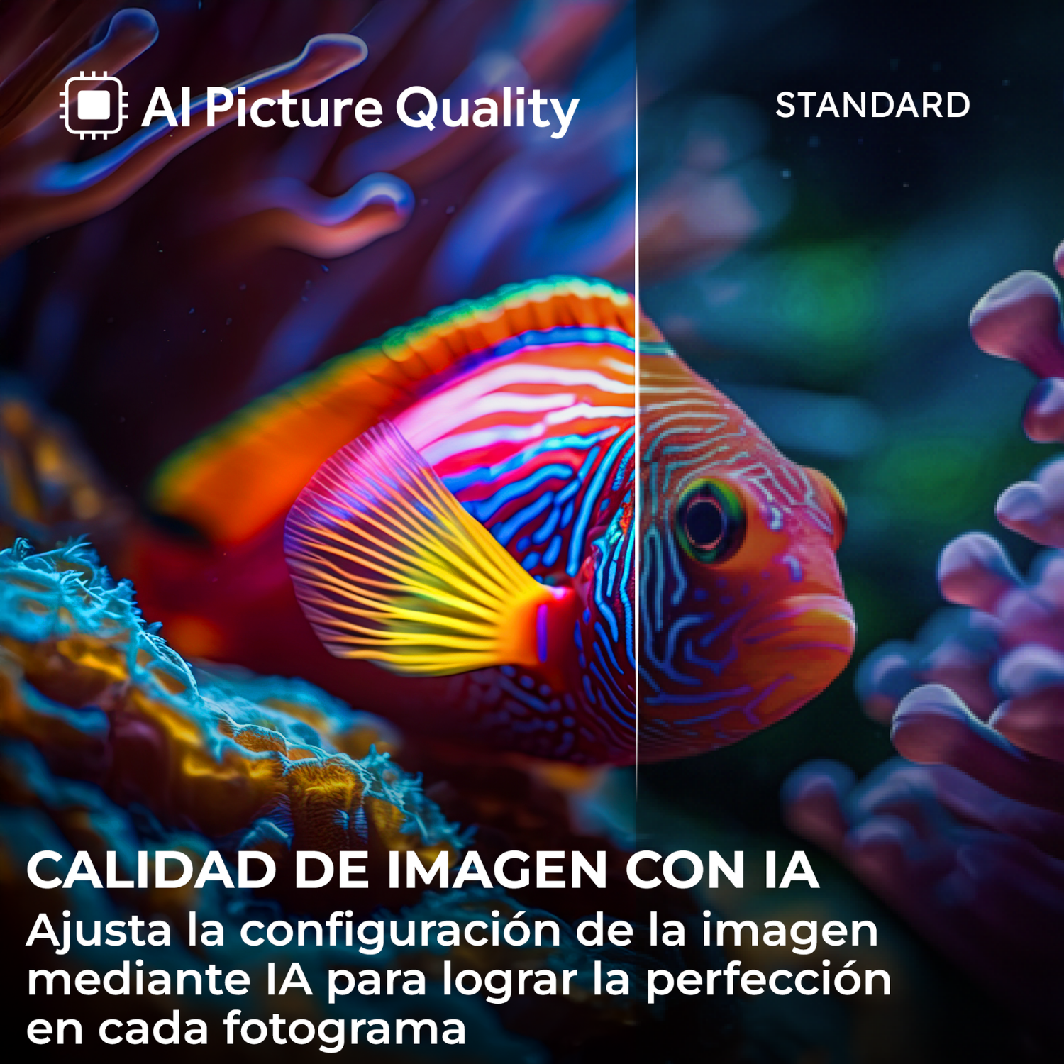 AI Picture Quality. Calidad de imagen con IA. Ajusta la configuración de la imagen mediante IA para lograr la perfección en cada fotograma.
