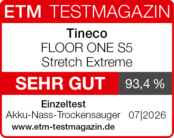 ETM Testmagazin: Tineco FLOOR ONE S5 Stretch Extreme, Sehr Gut, 93,4%