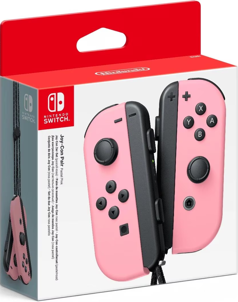 Rosa Nintendo Switch Joy-Con Controller in Verpackung. Knöpfe und Joysticks.