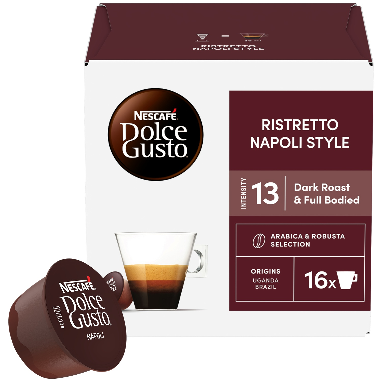 Box of Nespresso Dolce Gusto Ristretto Napoli Style coffee capsules.