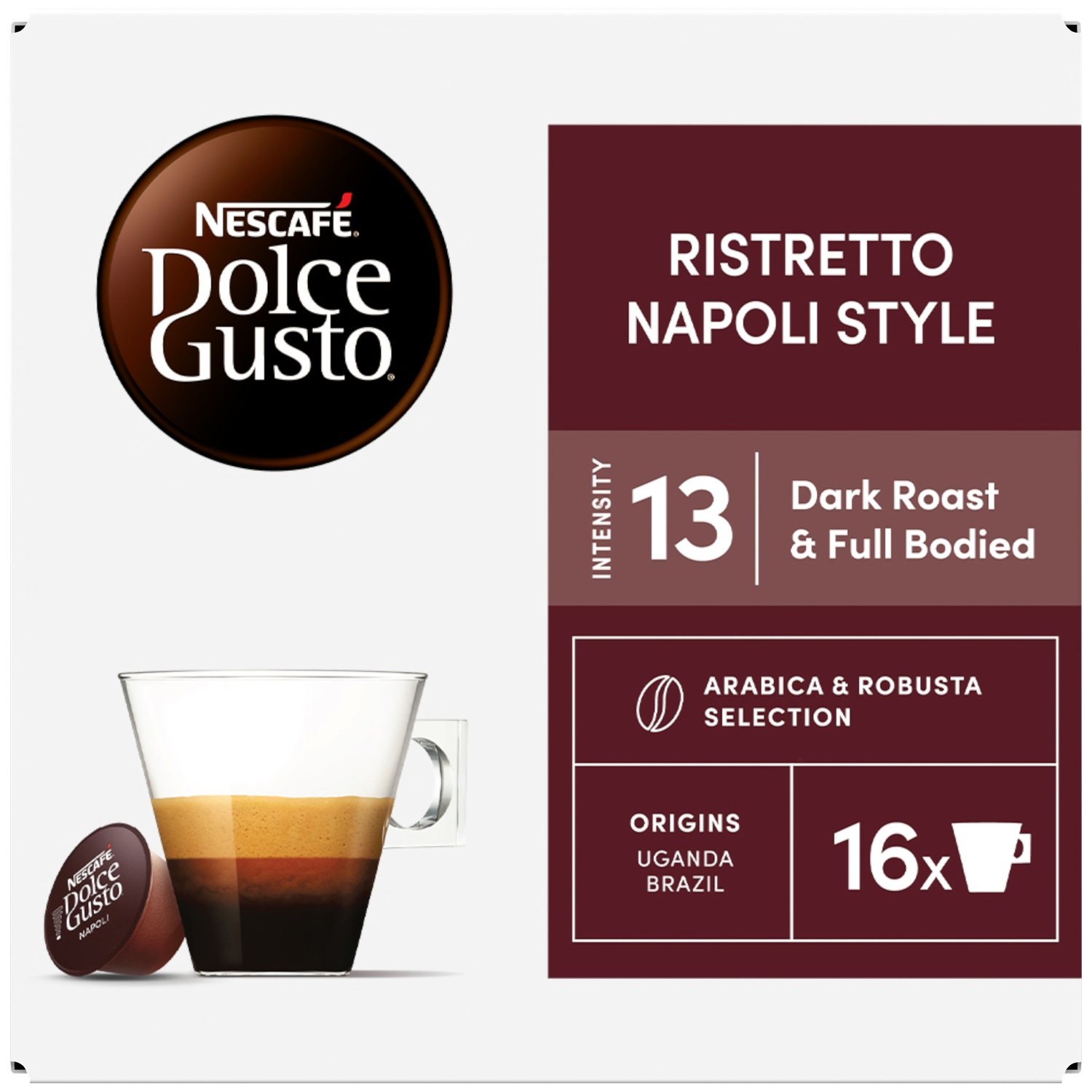 NESCAFÉ Dolce Gusto Ristretto Napoli Style coffee pod with intense flavor.