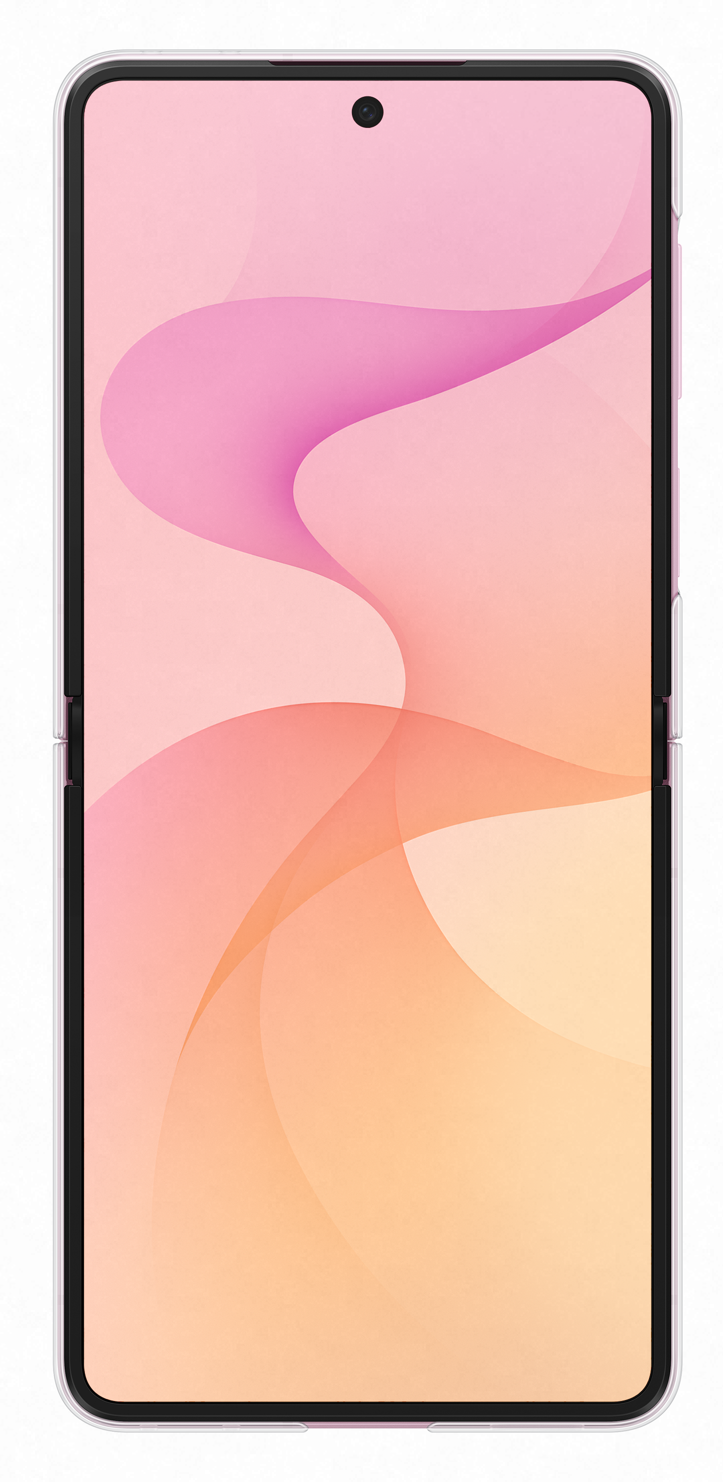 Rozłożony smartfon wyświetlający abstrakcyjny wzór w odcieniach różu i pomarańczu na ekranie.