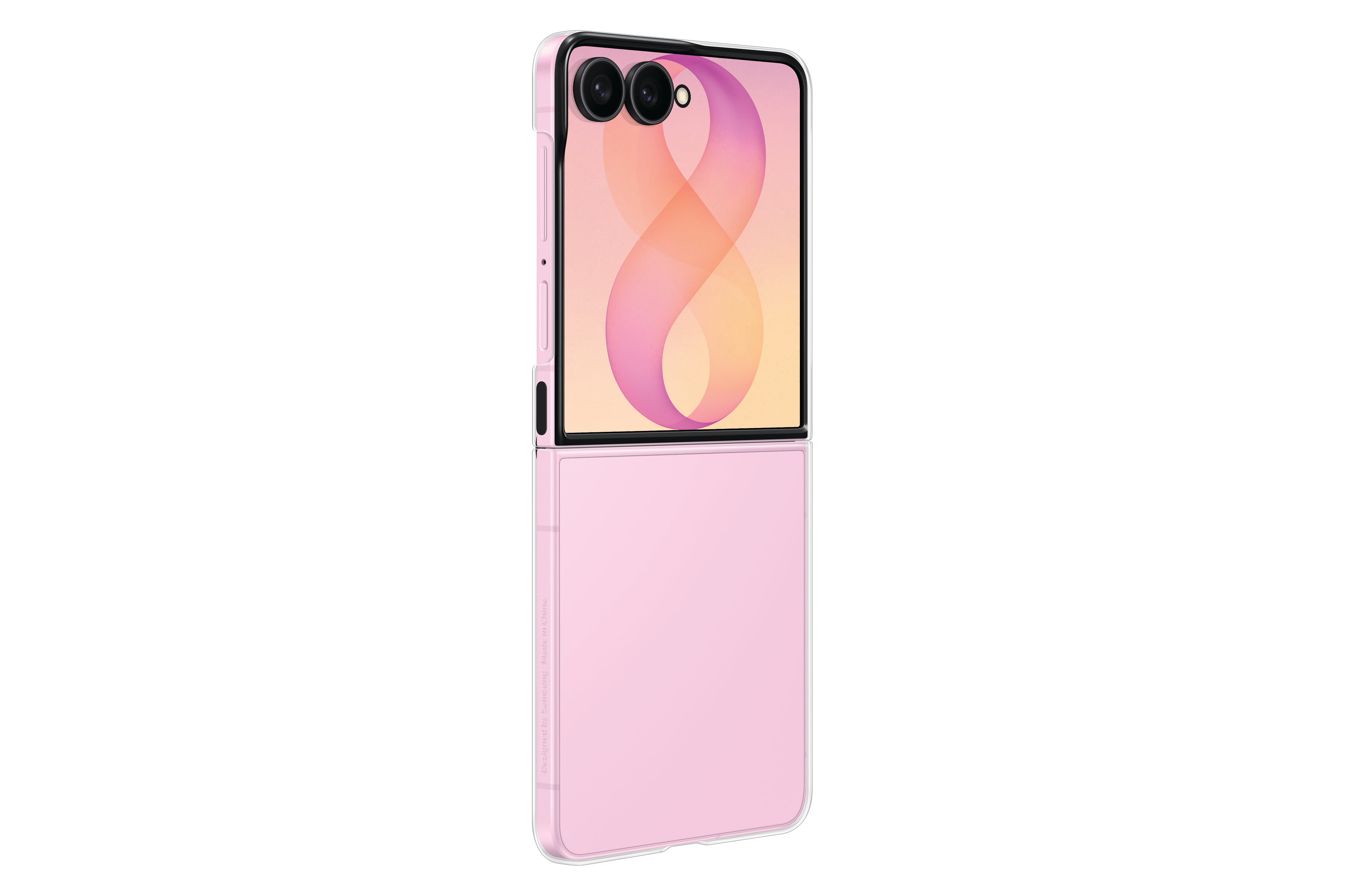 Ein rosa Klapphandy mit zwei Kameras und einem achtförmigen Muster auf dem Bildschirm.