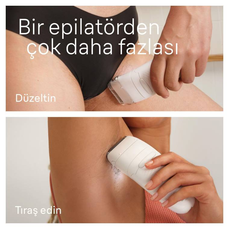 Kişi epilatörle koltuk altını ve bikini bölgesini tıraş ediyor.