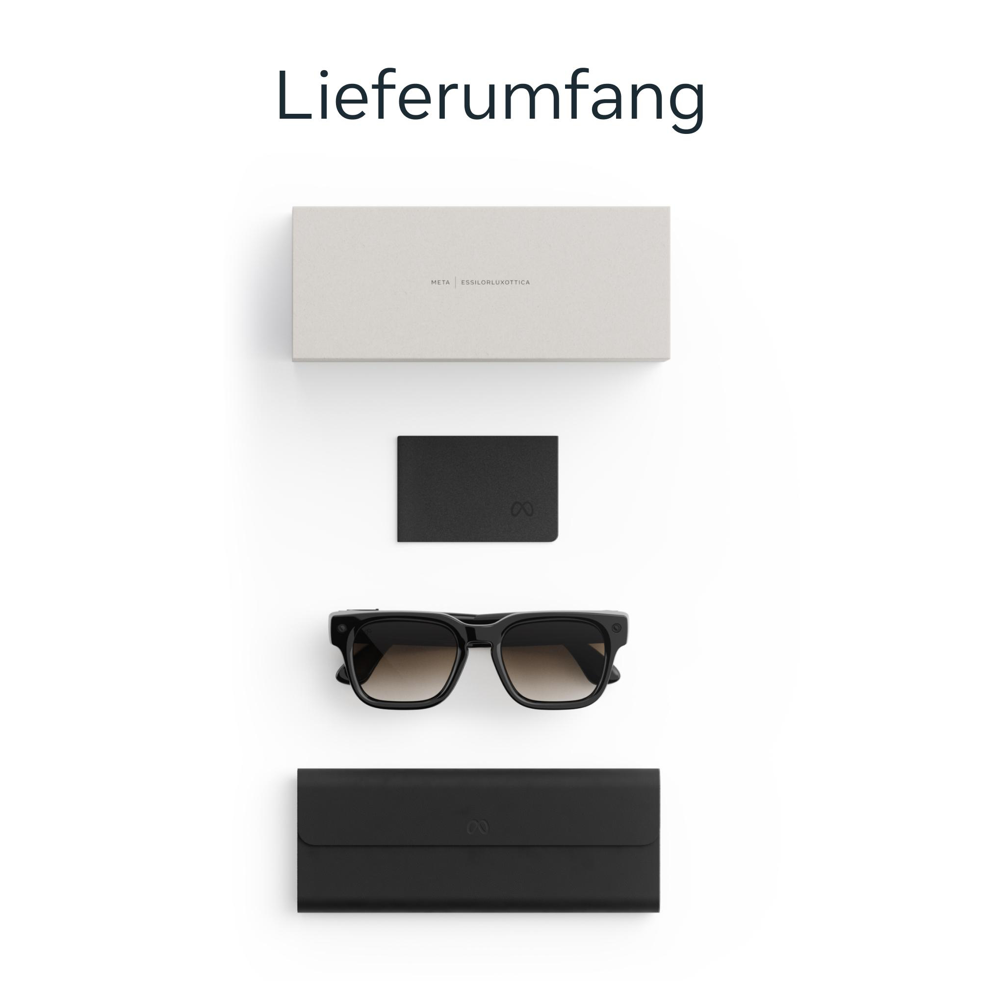 Lieferumfang: Sonnenbrille, Etui und eine Box von Meta.