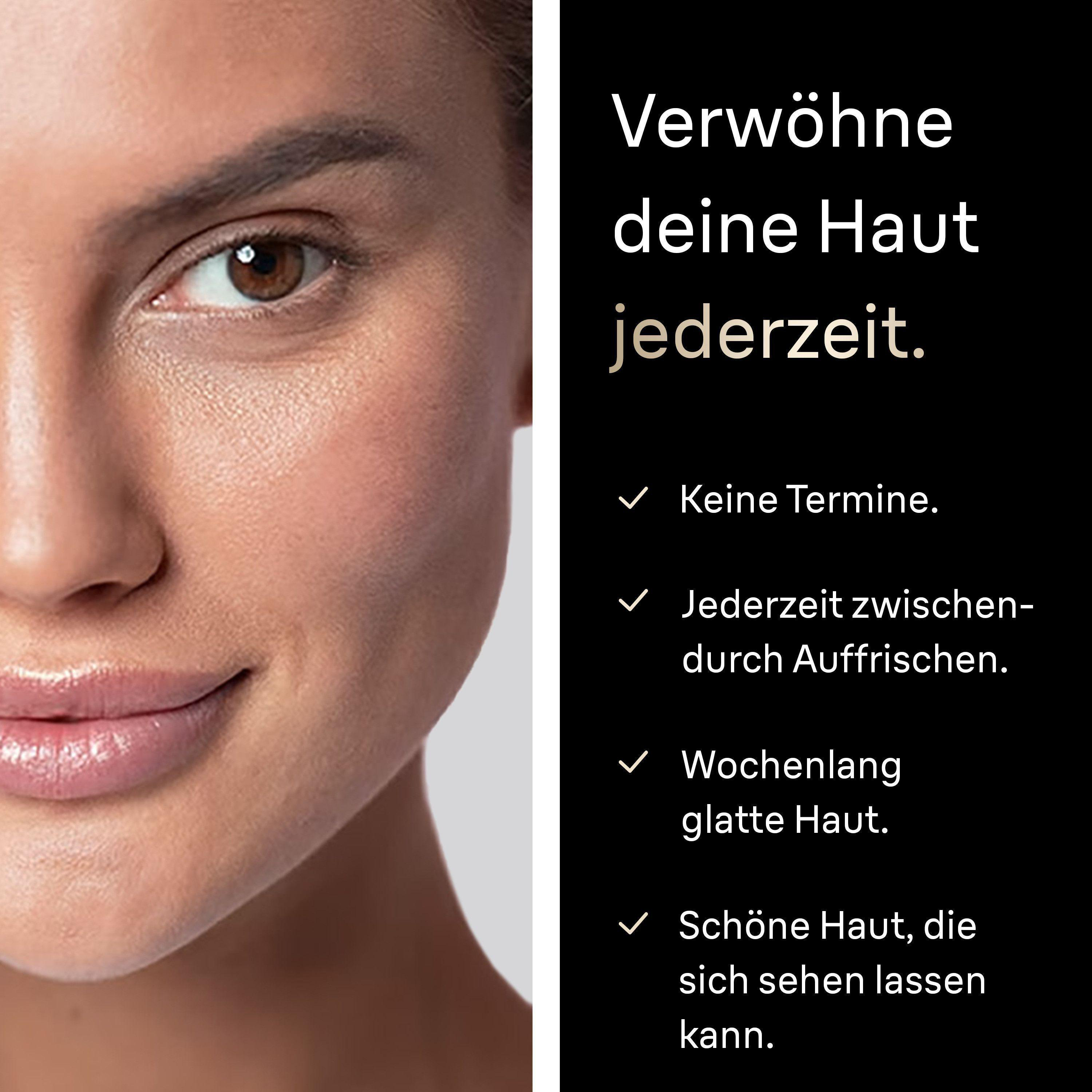 Nahaufnahme eines Gesichts mit Text über Hautpflege.
