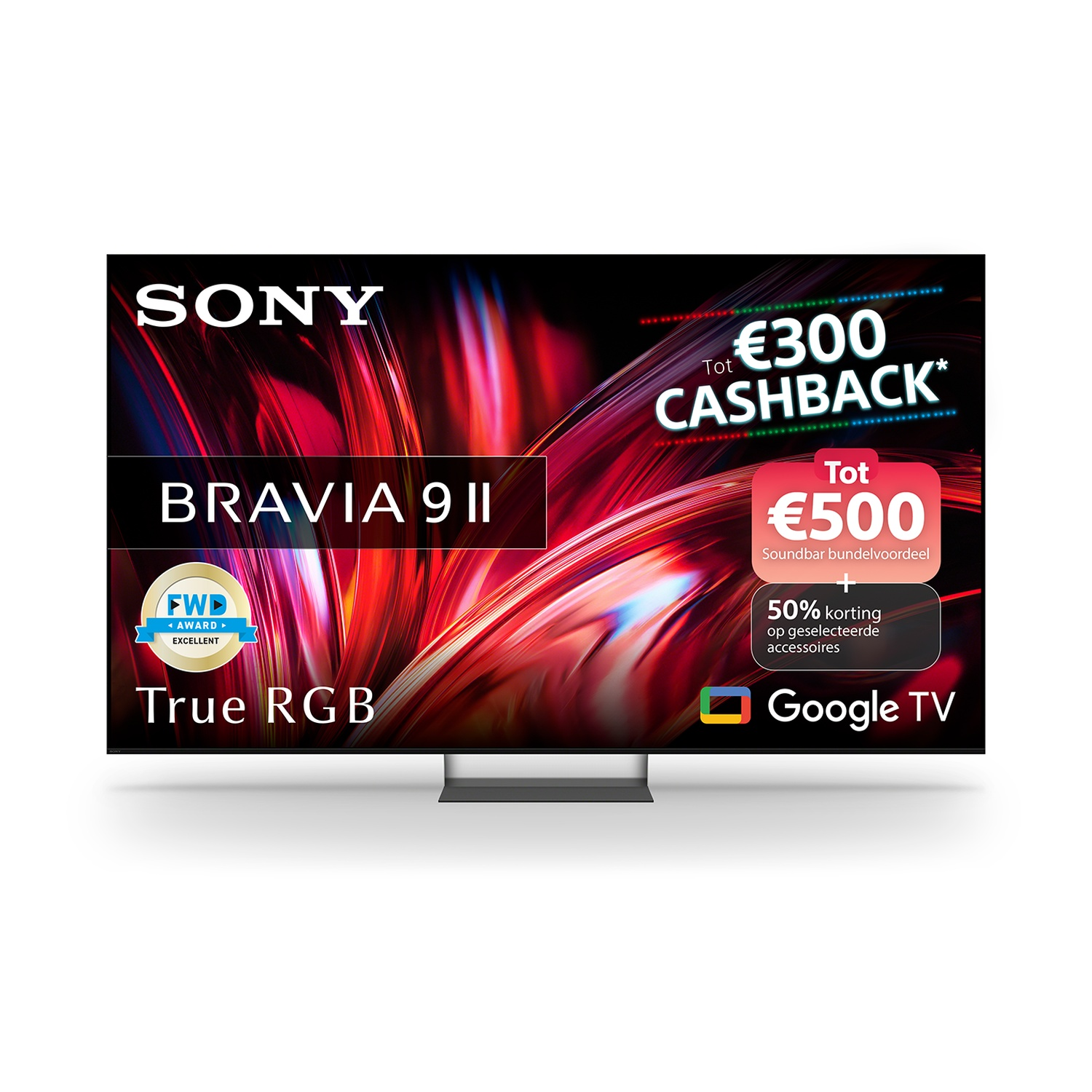 Sony Bravia 9 II TV with €300 cashback and €500 soundbar offer. Features Google TV.