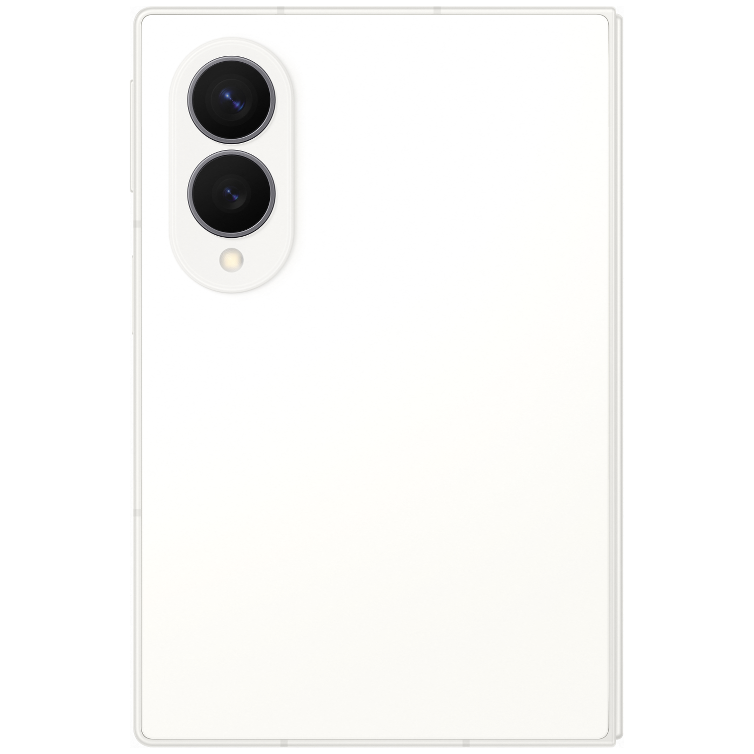 Witte achterkant van smartphone met dubbele camera en flitser.