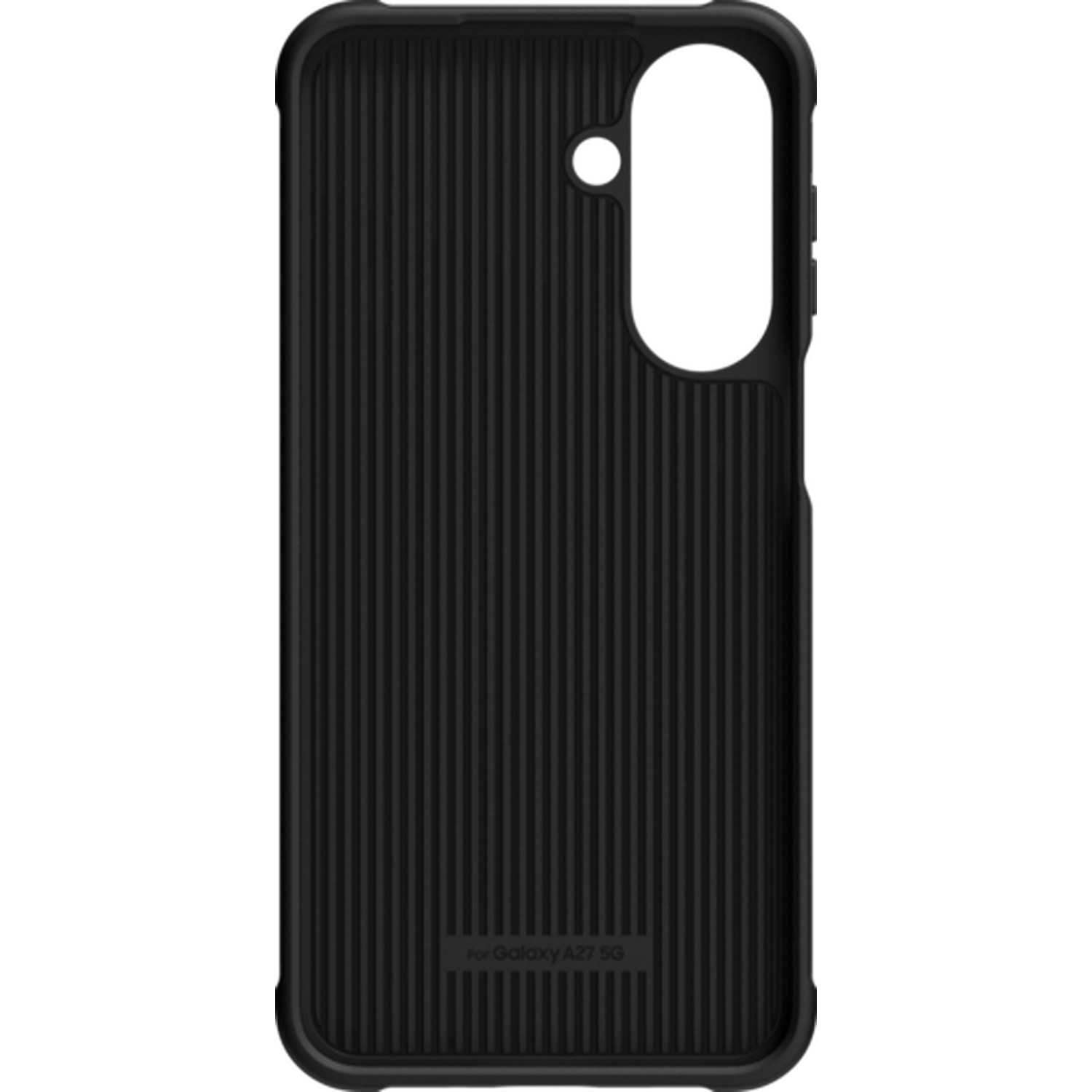 Black phone case with vertical ridges and camera cutout.