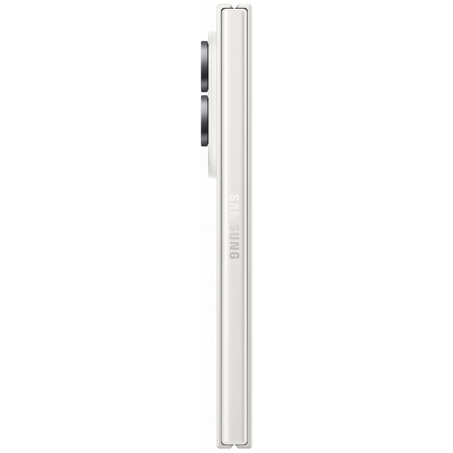 White Samsung smartphone back with three cameras and logo.