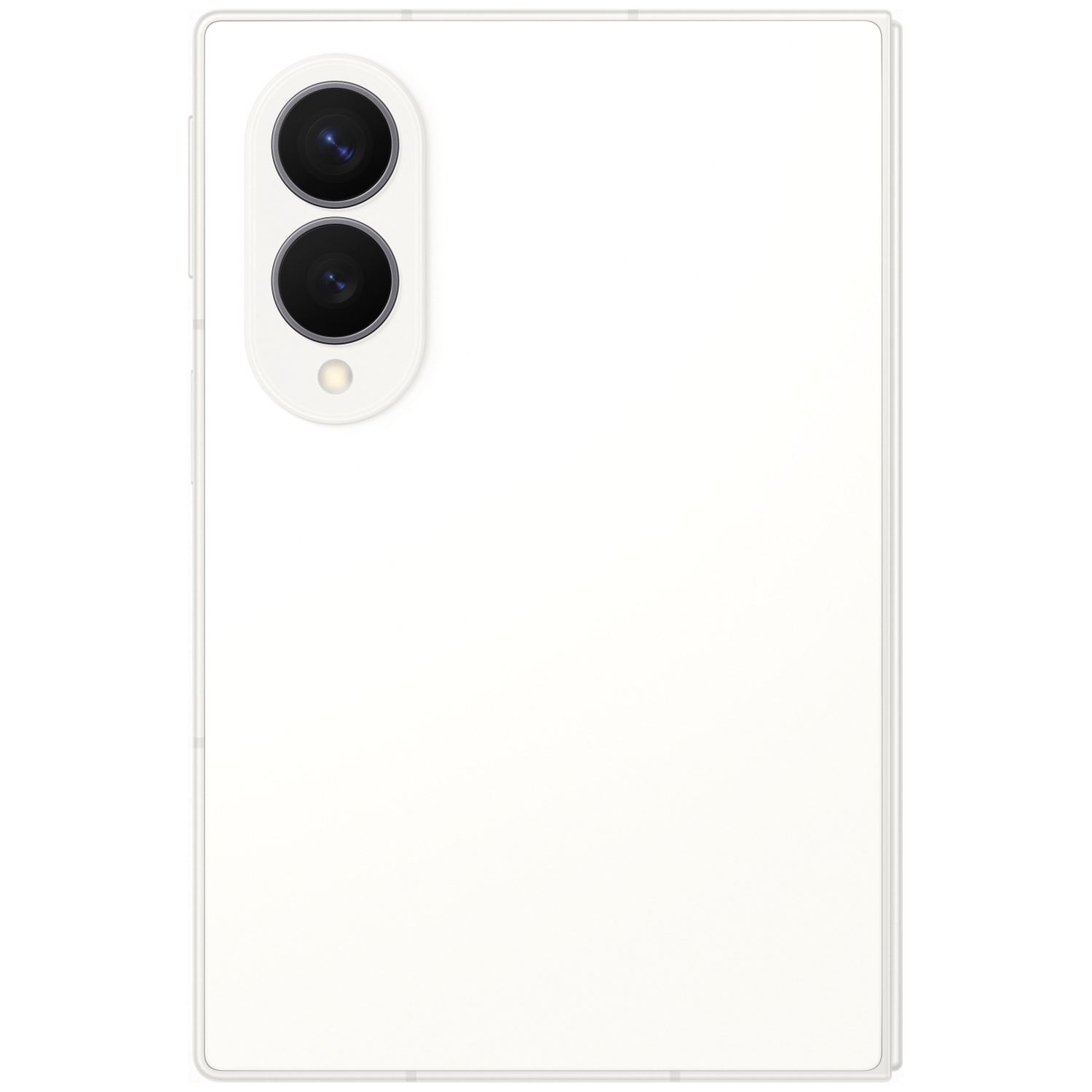 A white smartphone with two cameras and a flash on the back.