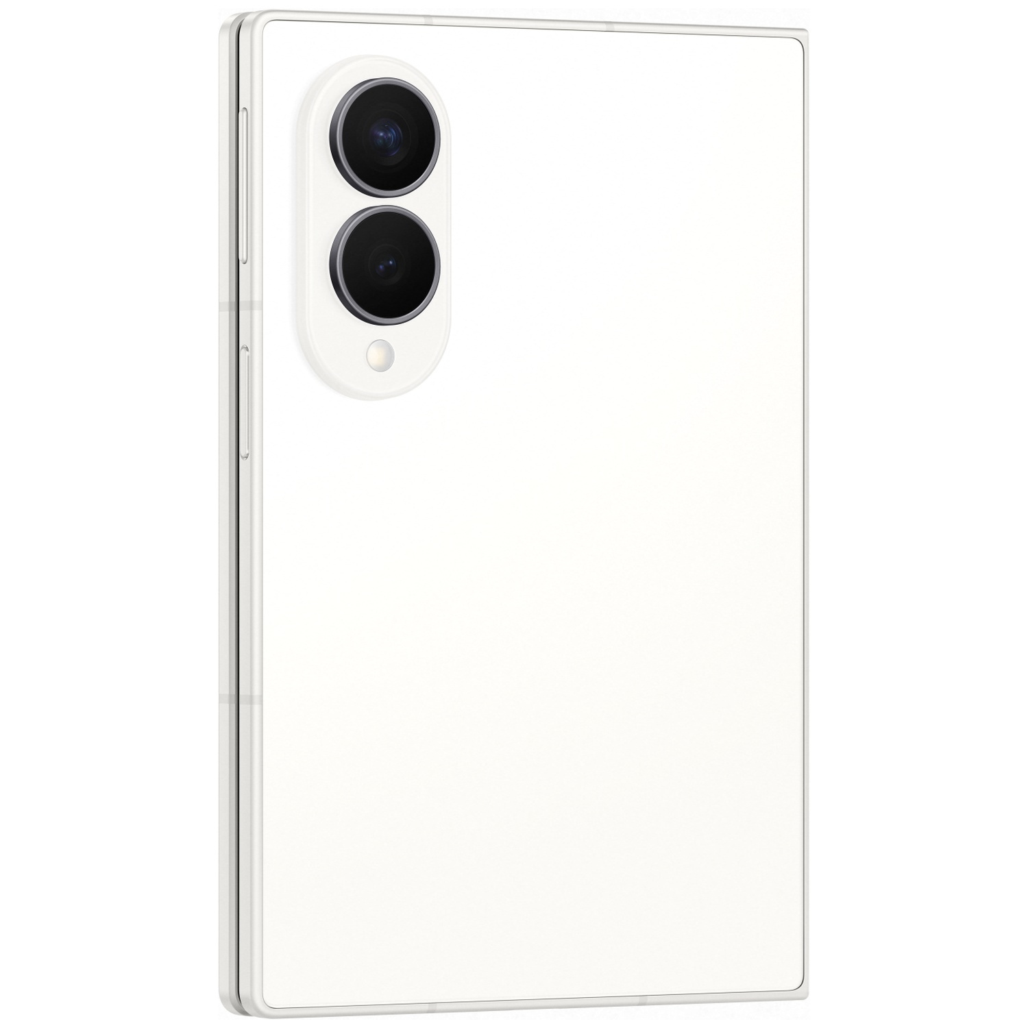 Closed white smartphone with two cameras on the back.