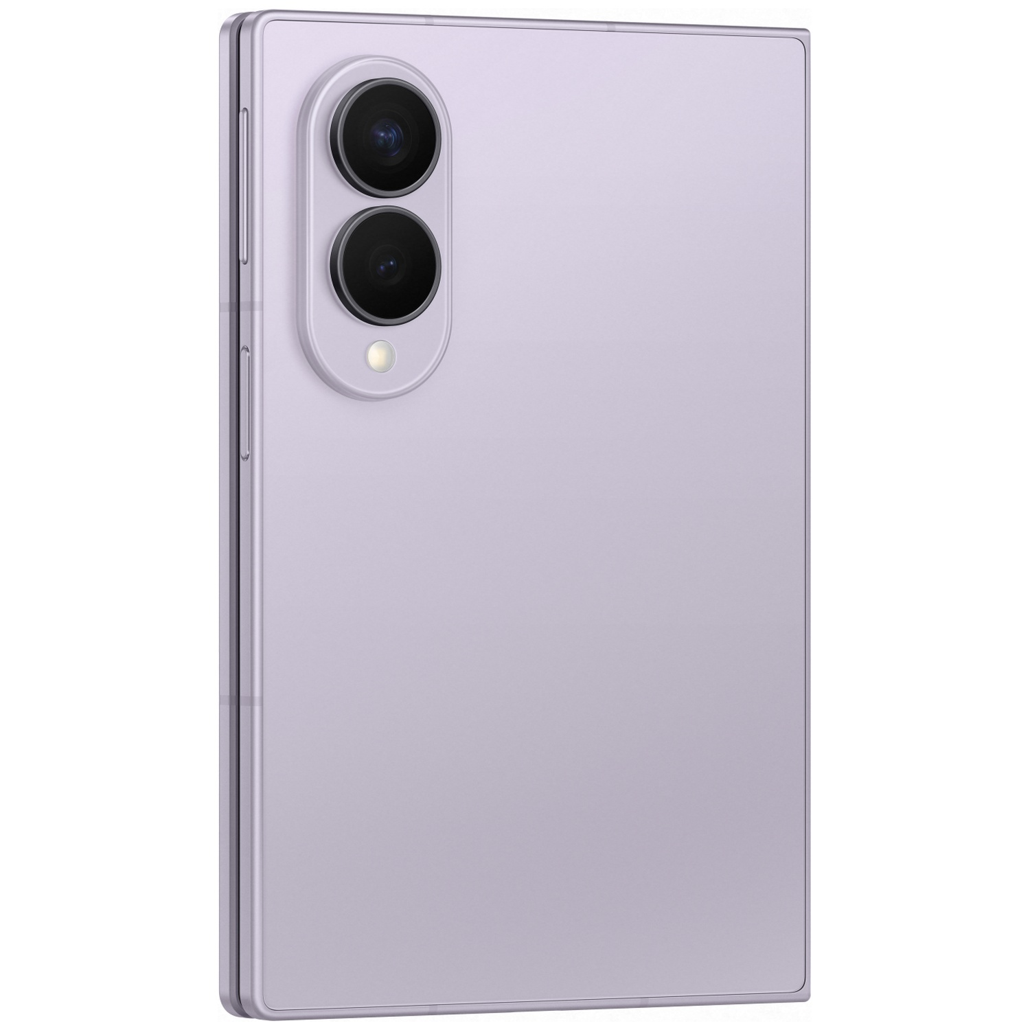 A closed purple smartphone with three cameras on the back.