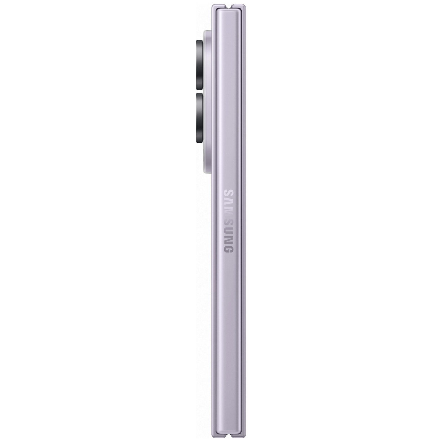 Purple smartphone shown in profile, with visible cameras and Samsung logo.