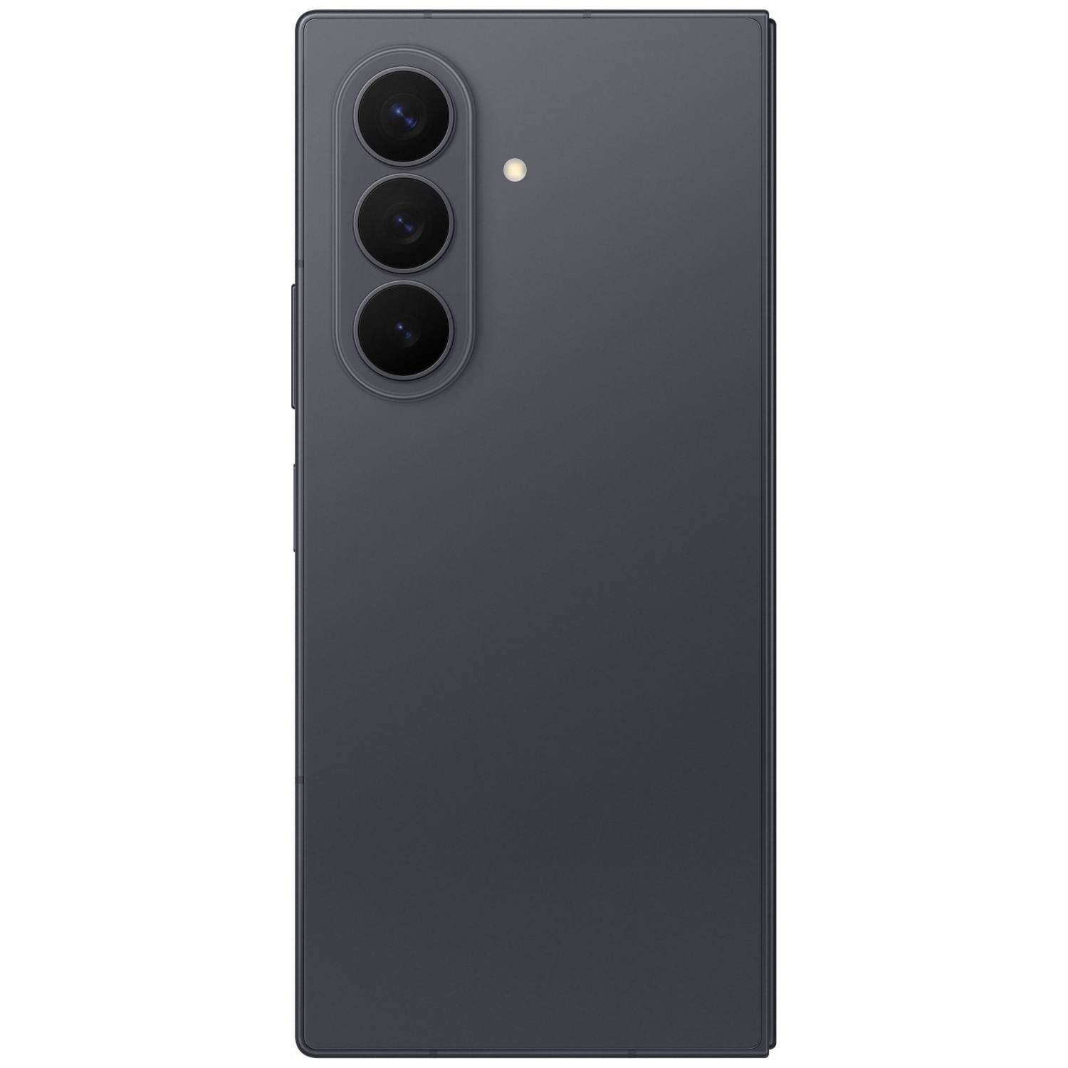 Dark gray smartphone with three cameras and a flash on the back.
