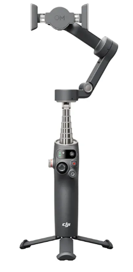 Ciemny gimbal do kamery z wysuwanym uchwytem i wbudowanym statywem.
