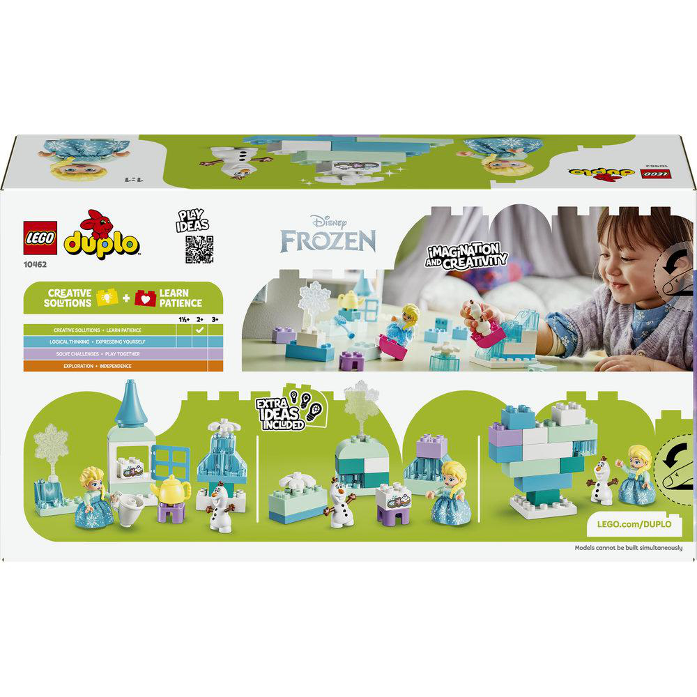 LEGO Duplo Frozen Spielzeug-Set mit Figuren, Schneemännern und Schlössern.