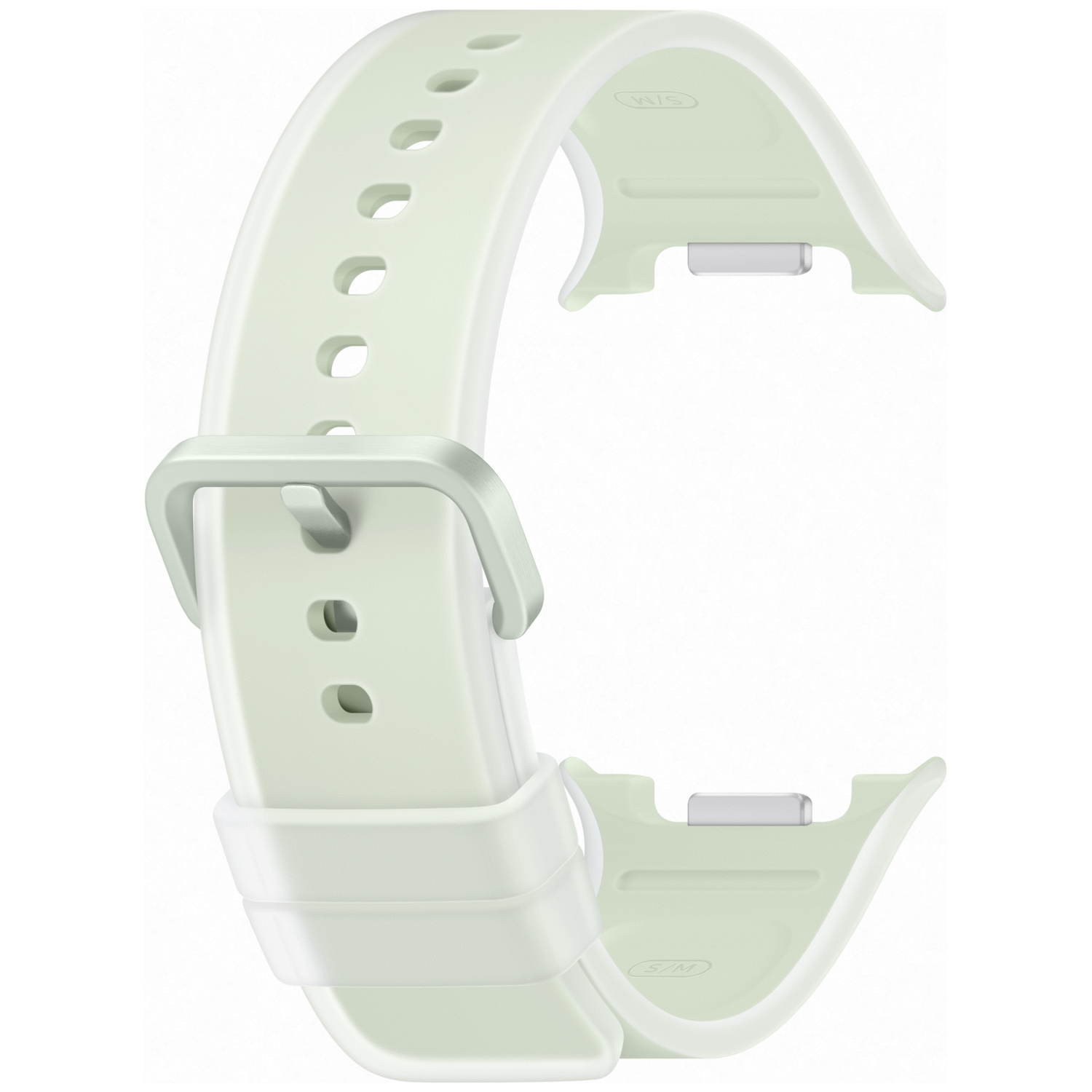 Un bracelet de montre vert clair avec boucle et trous.