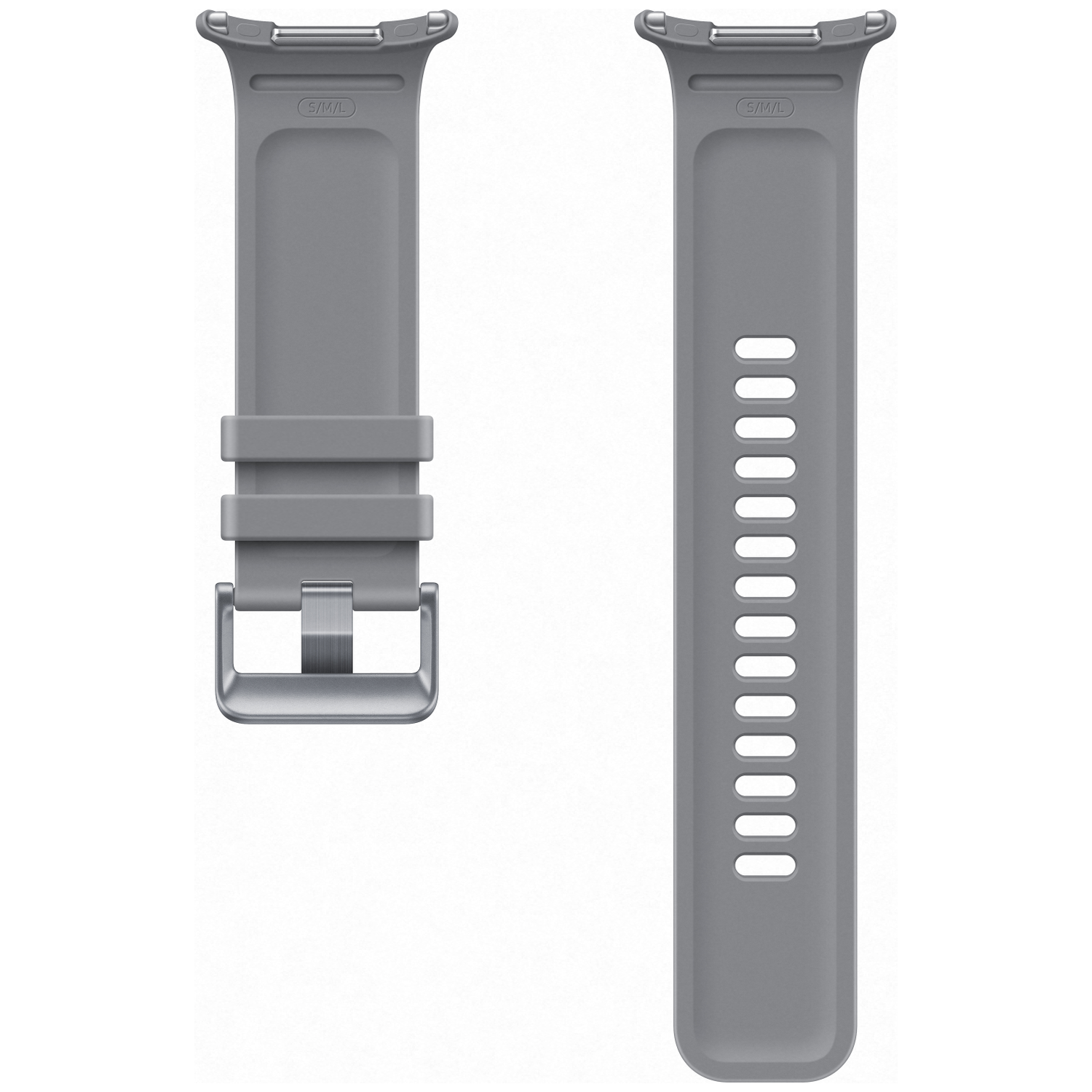Bracelet de montre gris avec boucle et motif perforé. Taille S/M.