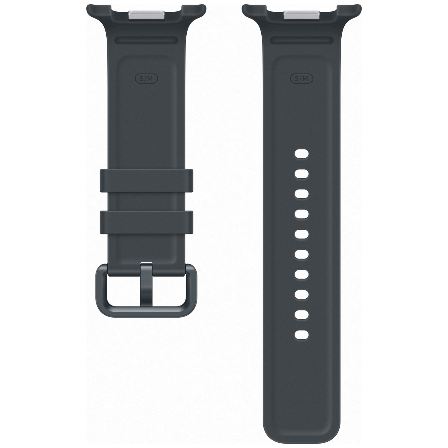 Bracelet de montre gris foncé avec boucle et trous. Marquage S/M.