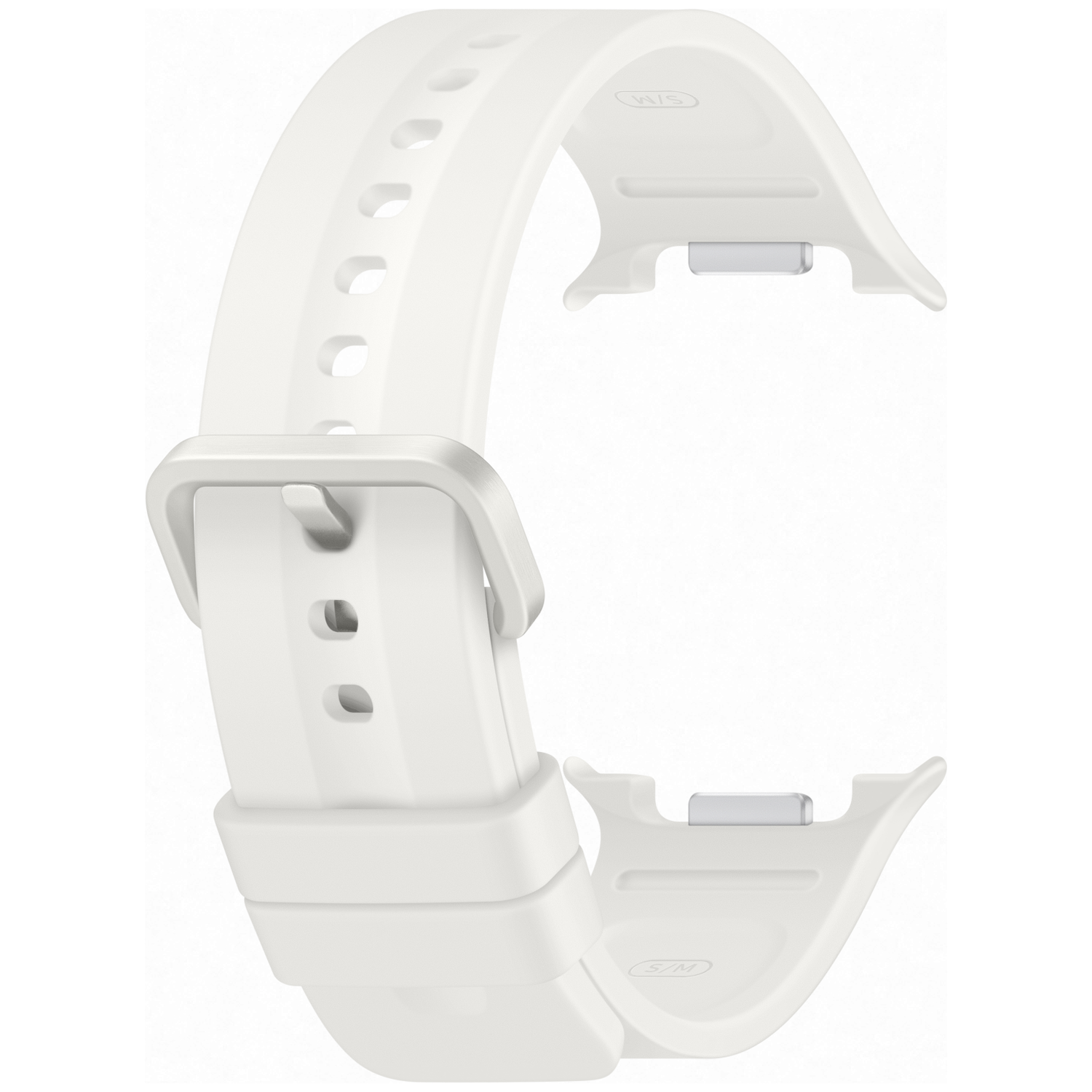 Bracelet de montre blanc en caoutchouc avec boucle métallique et trous, taille S/M.