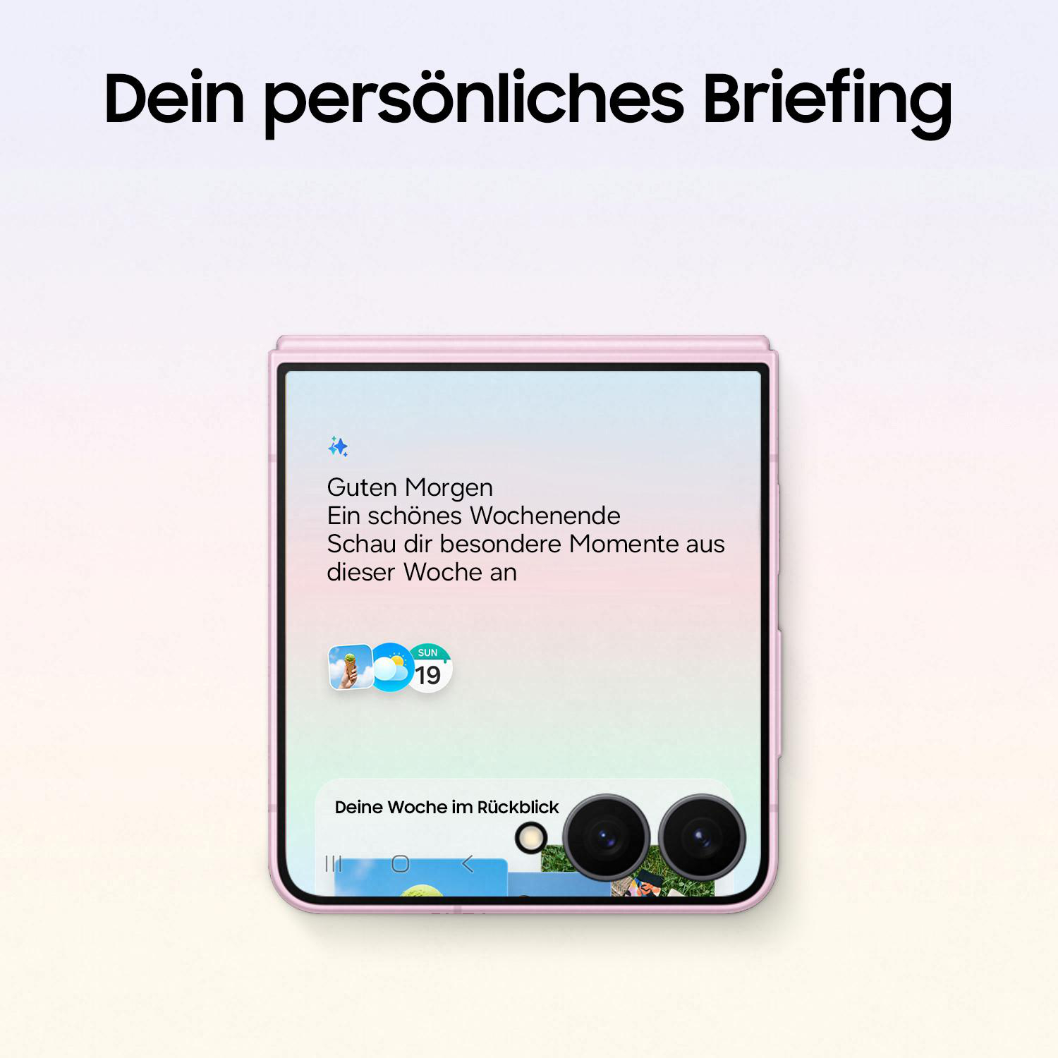Ein rosafarbenes Klapphandy zeigt eine Benachrichtigung an.
