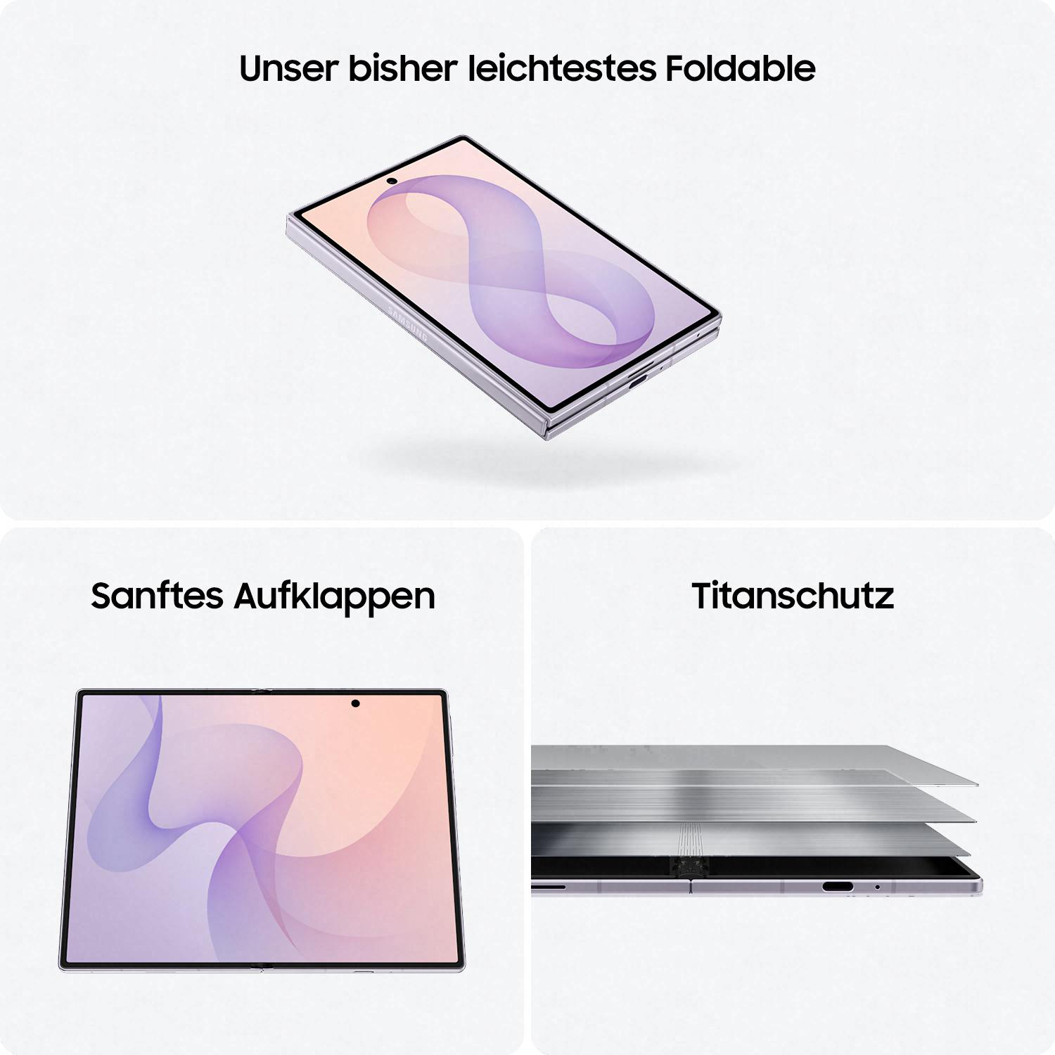 Ein faltbares Samsung-Smartphone, offen und geschlossen, mit Titanschicht.