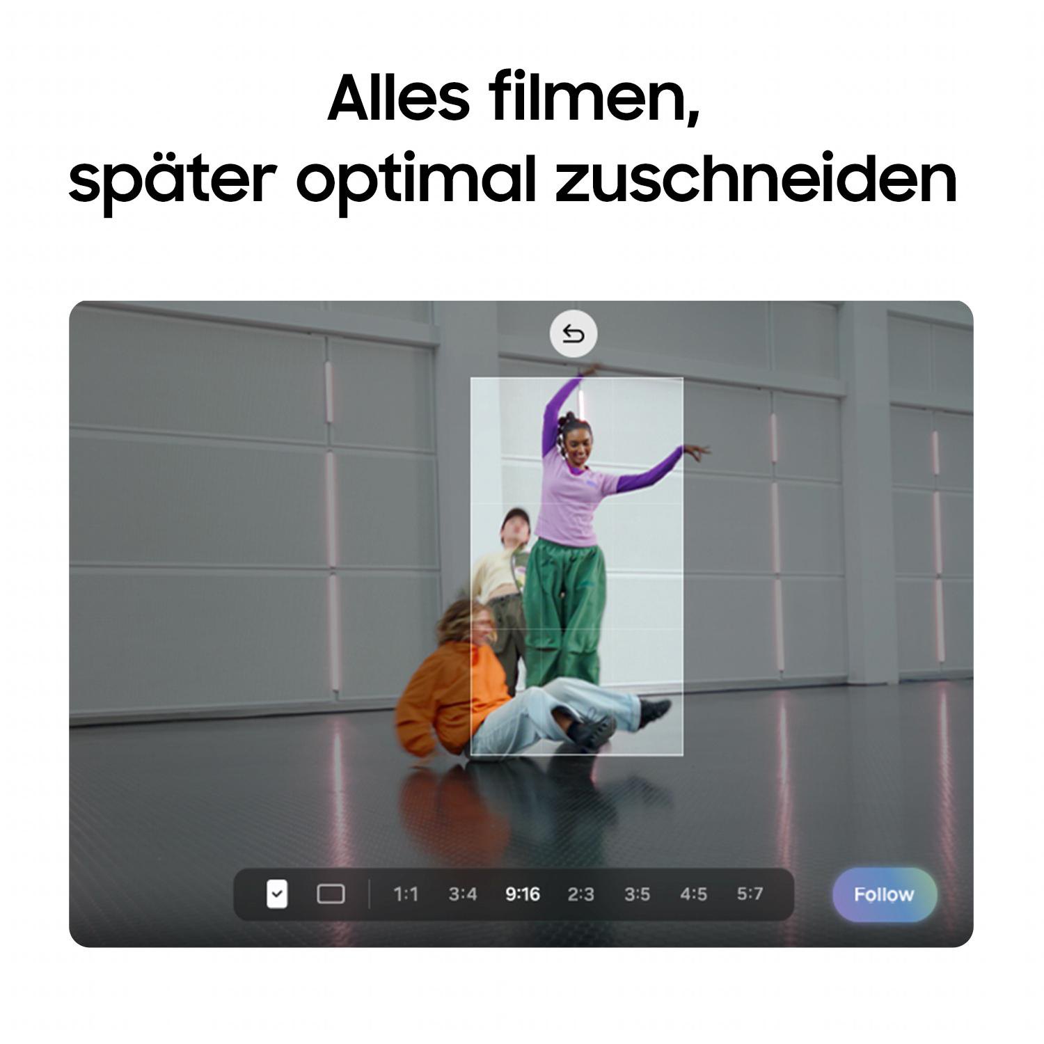 Videoaufnahme mit nachträglicher Bildformatanpassung und drei Personen.