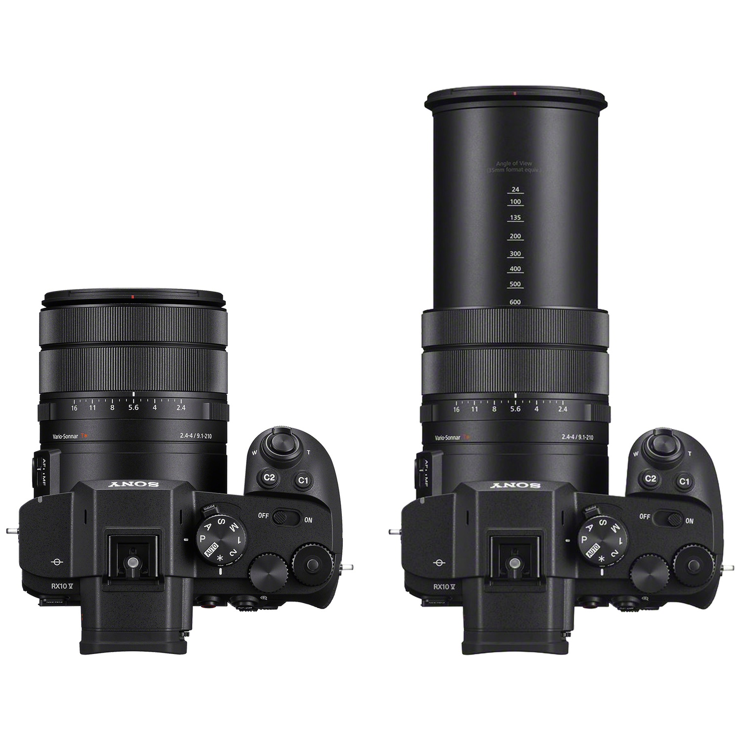 Deux appareils photo Sony noirs avec objectifs, l'un avec un long objectif.
