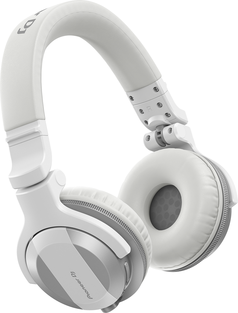 Fehér Pioneer DJ fejhallgató fehér háttéren.