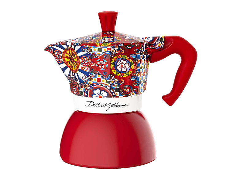 Cafetera tradicional - Bialetti Moka Induction Dolce&Gabbana Carretto Siciliano, Aluminio, Hasta 4 tazas, Rojo