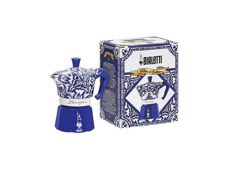 Cafetera tradicional - Bialetti Moka Express Dolce&Gabbana Blu Mediterraneo, Aluminio, Hasta 3 tazas, Azul