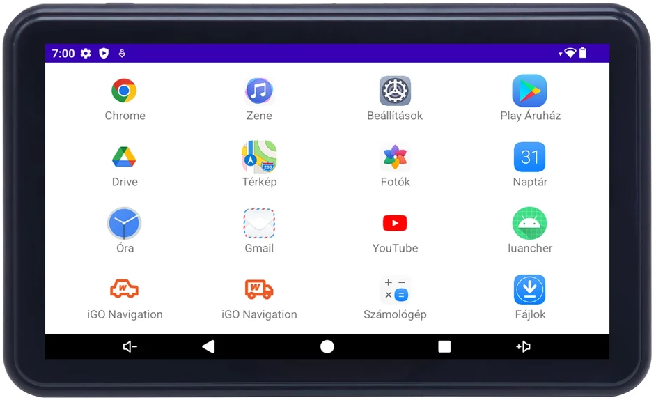 Táblagép kezdőképernyője, amely olyan alkalmazásikonokat jelenít meg, mint a Chrome, Térkép, Gmail és YouTube.