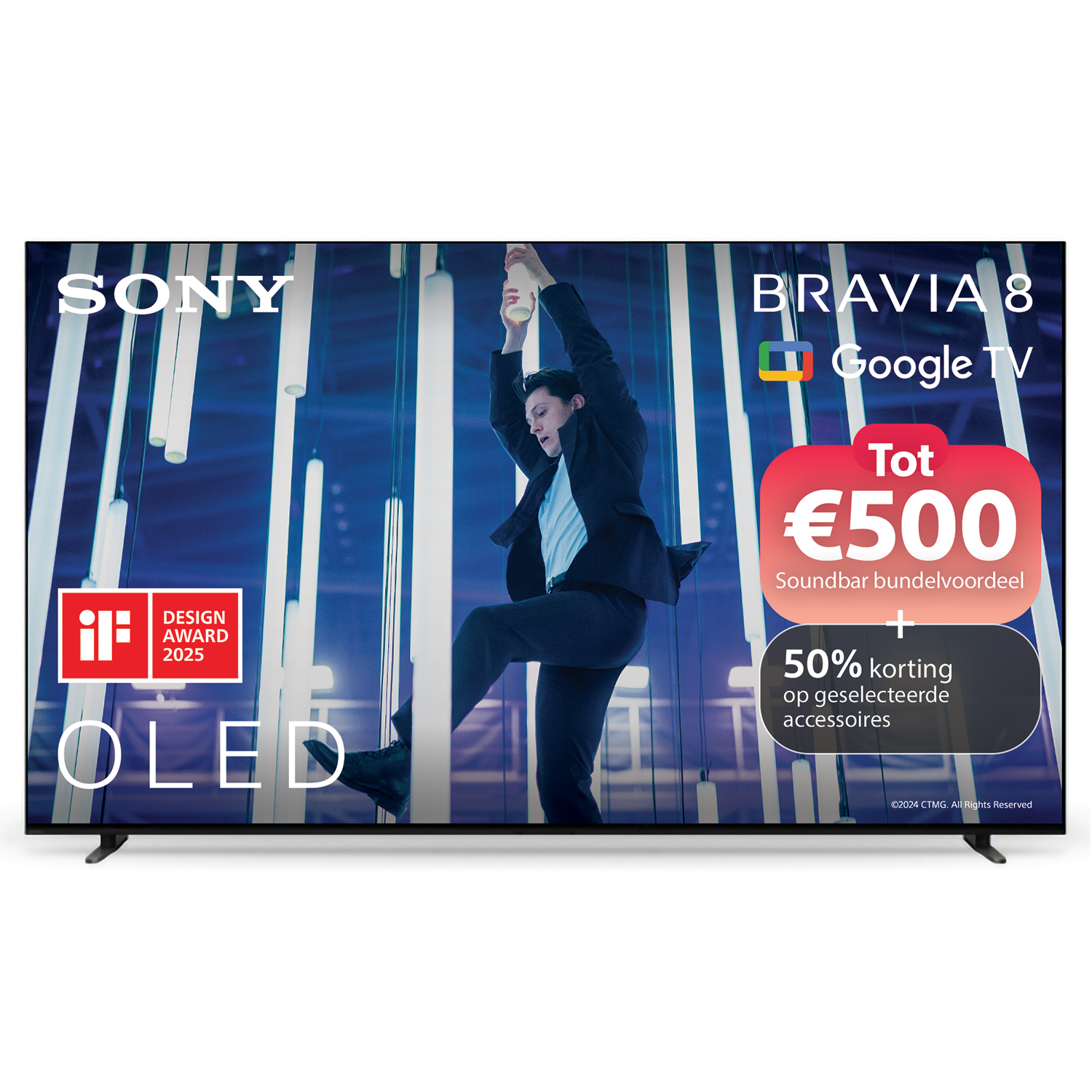Sony Bravia 8 OLED TV met Google TV, tot €500 korting en 50% op accessoires.