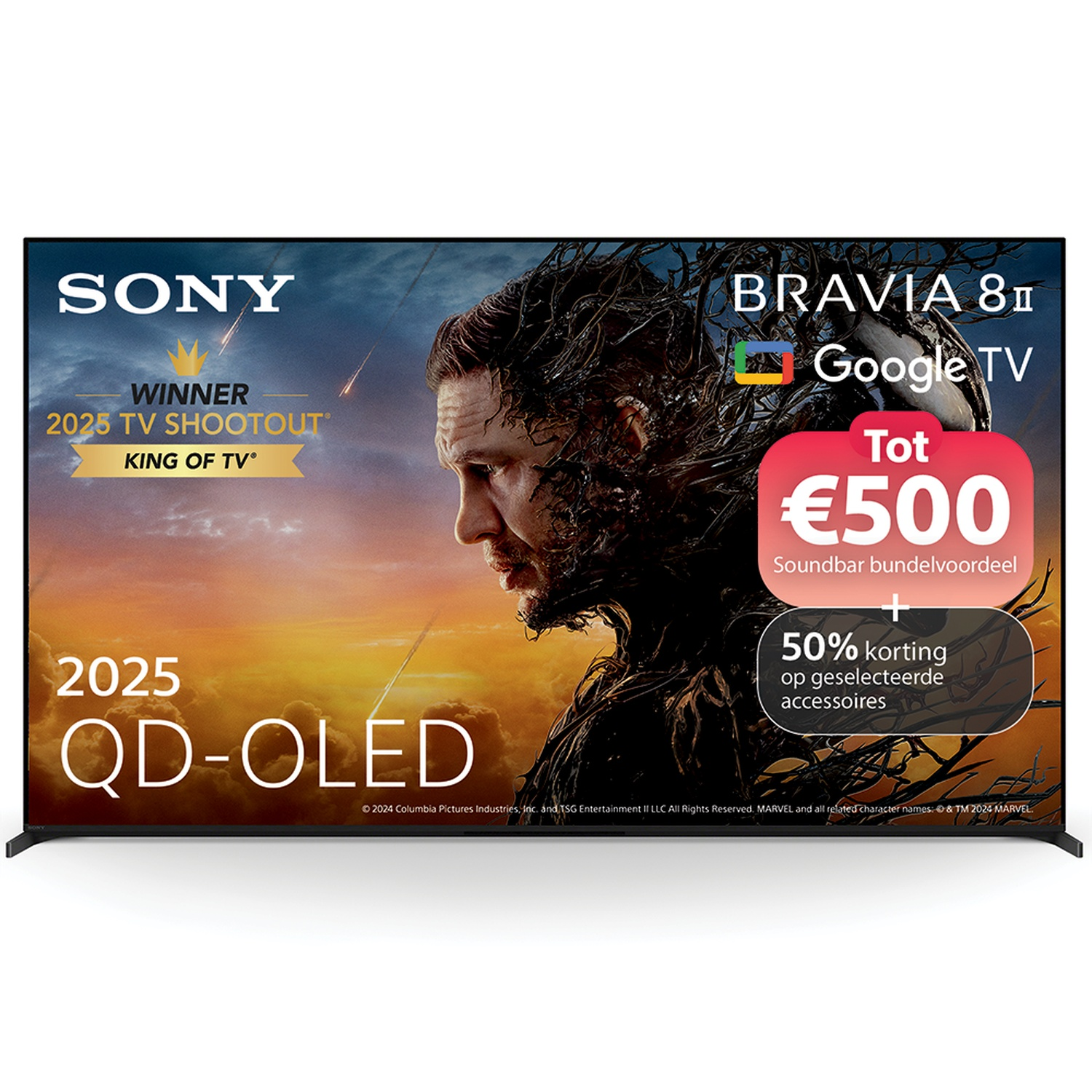 Sony Bravia QD-OLED TV with Venom theme, €500 discount, 50% off accessories.