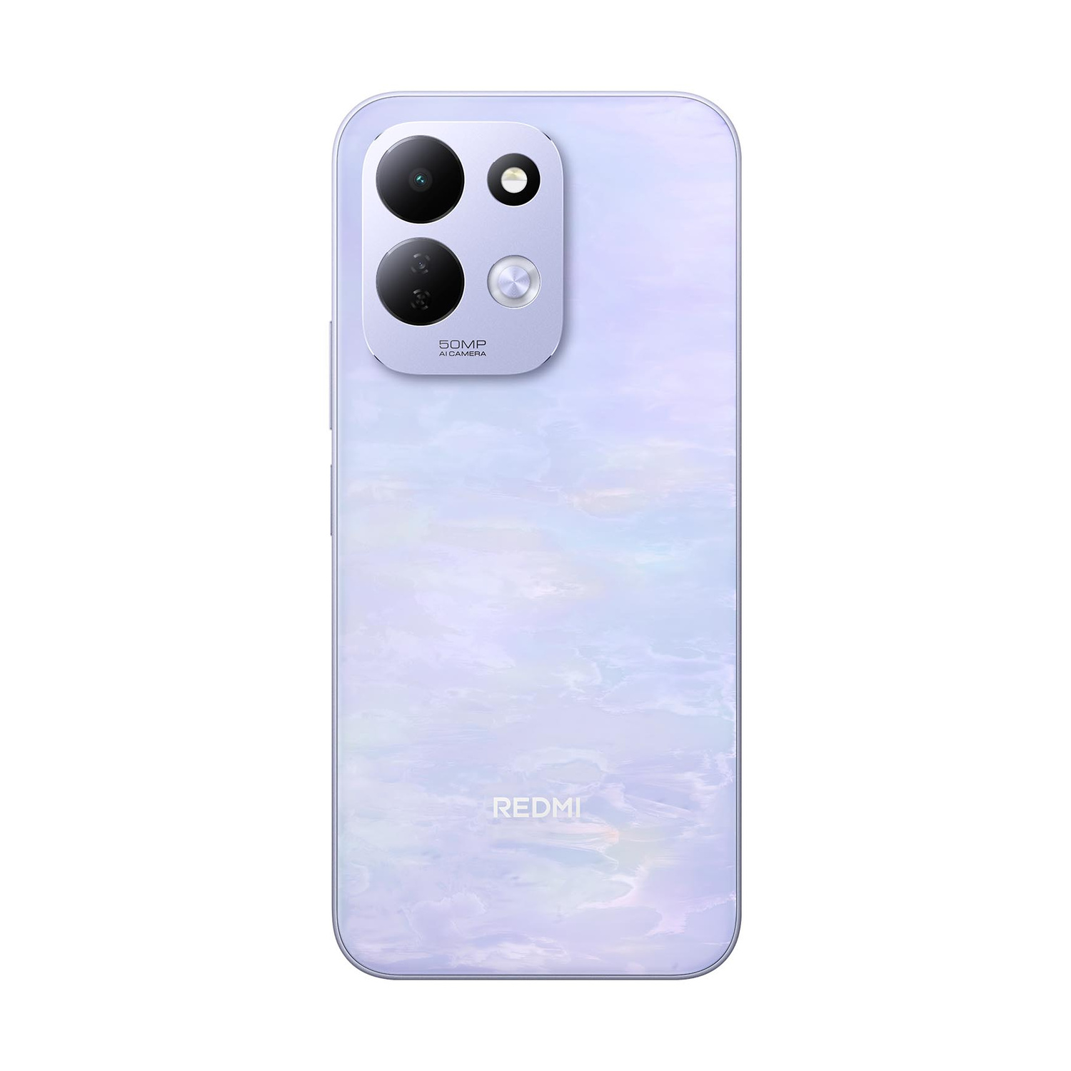 Uno smartphone viola con modulo fotocamera e logo Redmi.