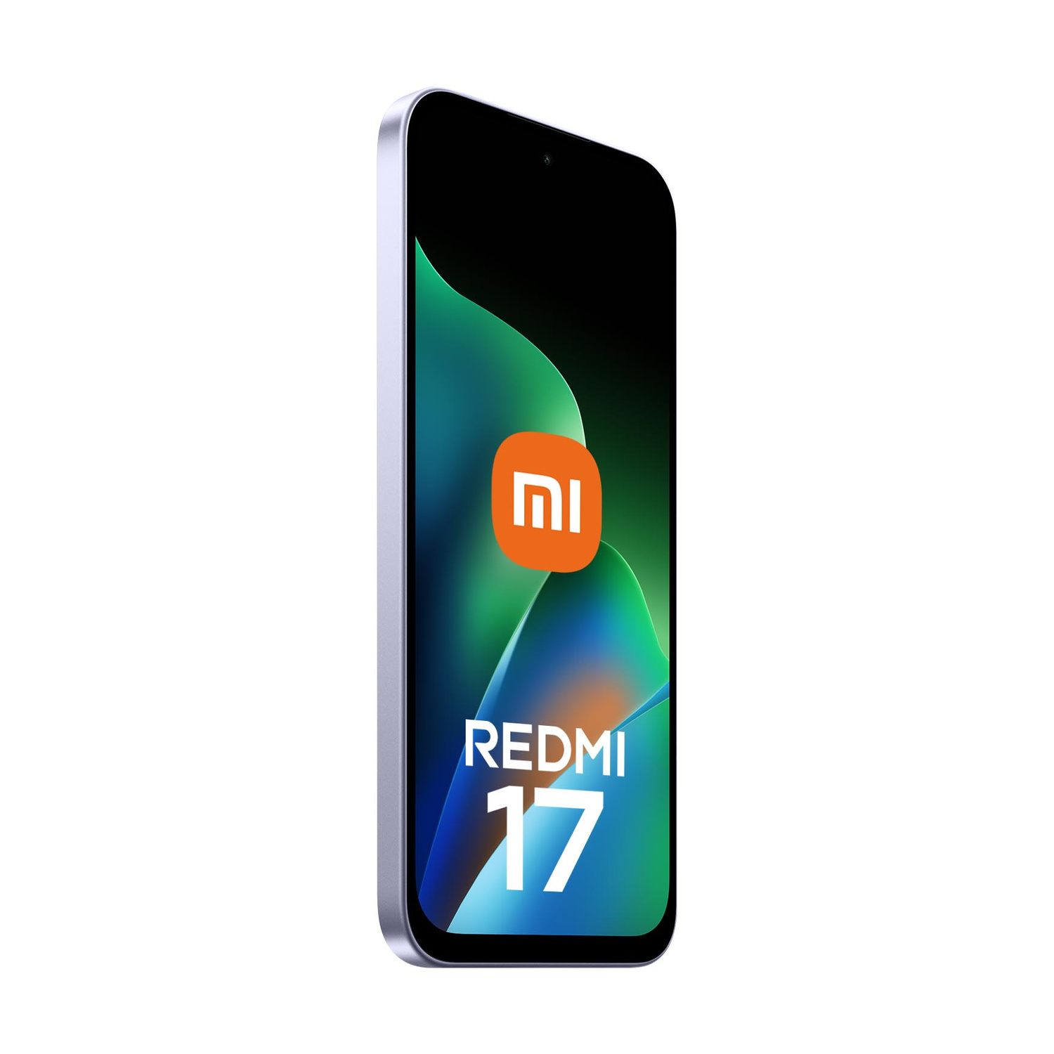 Uno smartphone argento che mostra il logo Xiaomi e la scritta REDMI 17.